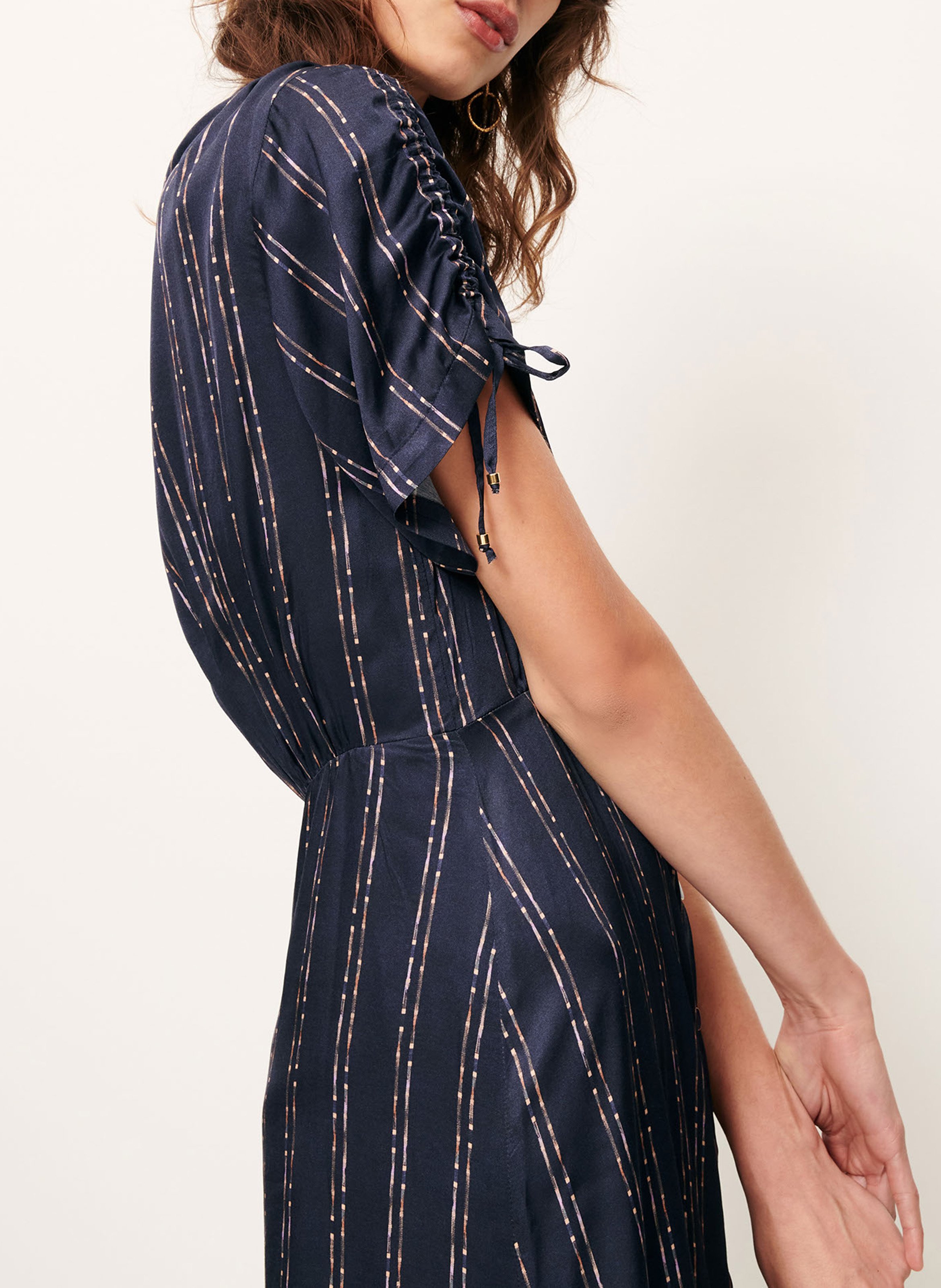 Buttoned midi dress with gathers SESSUN Blue