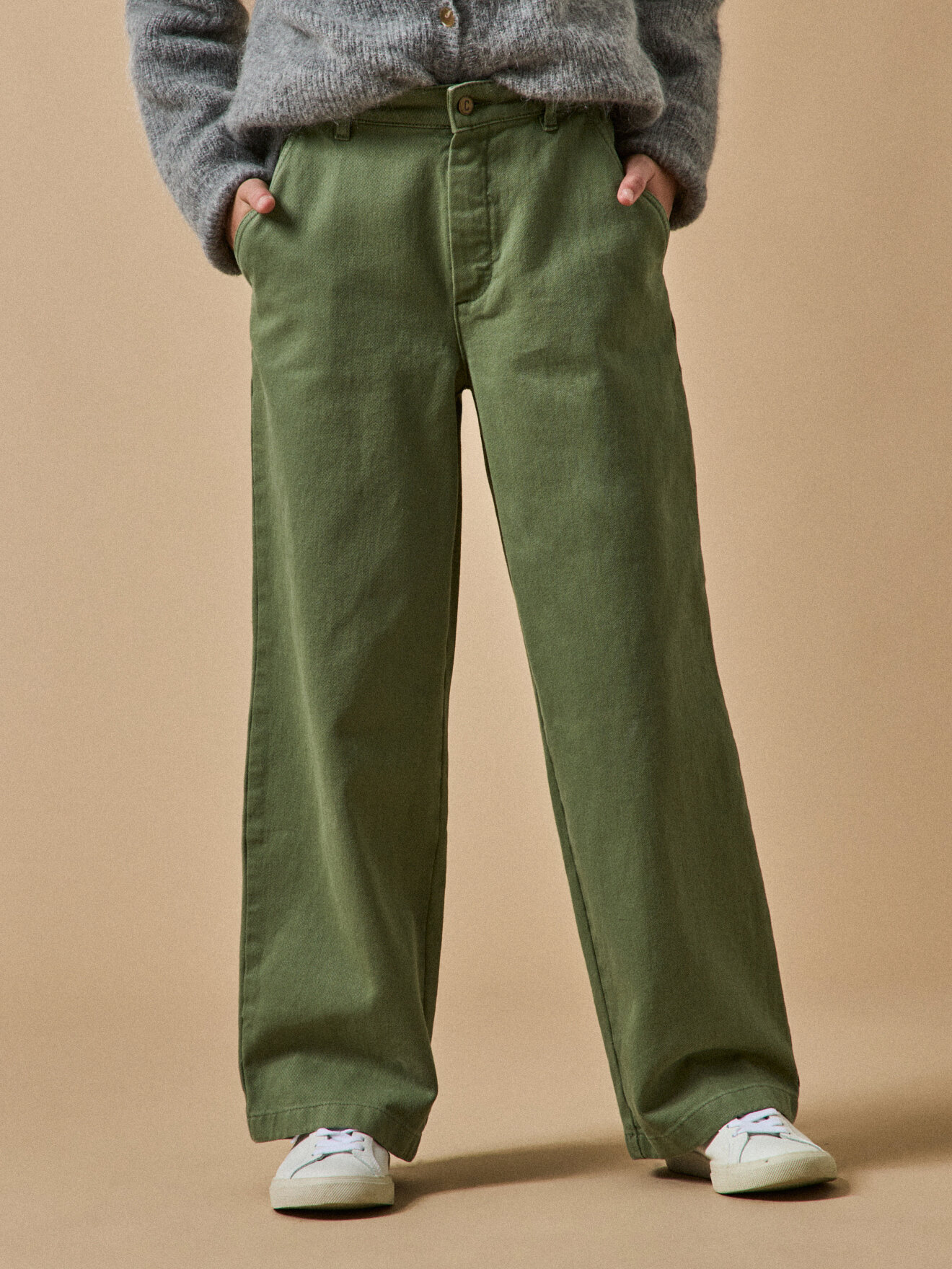 Wide leg twill pants CYRILLUS Green