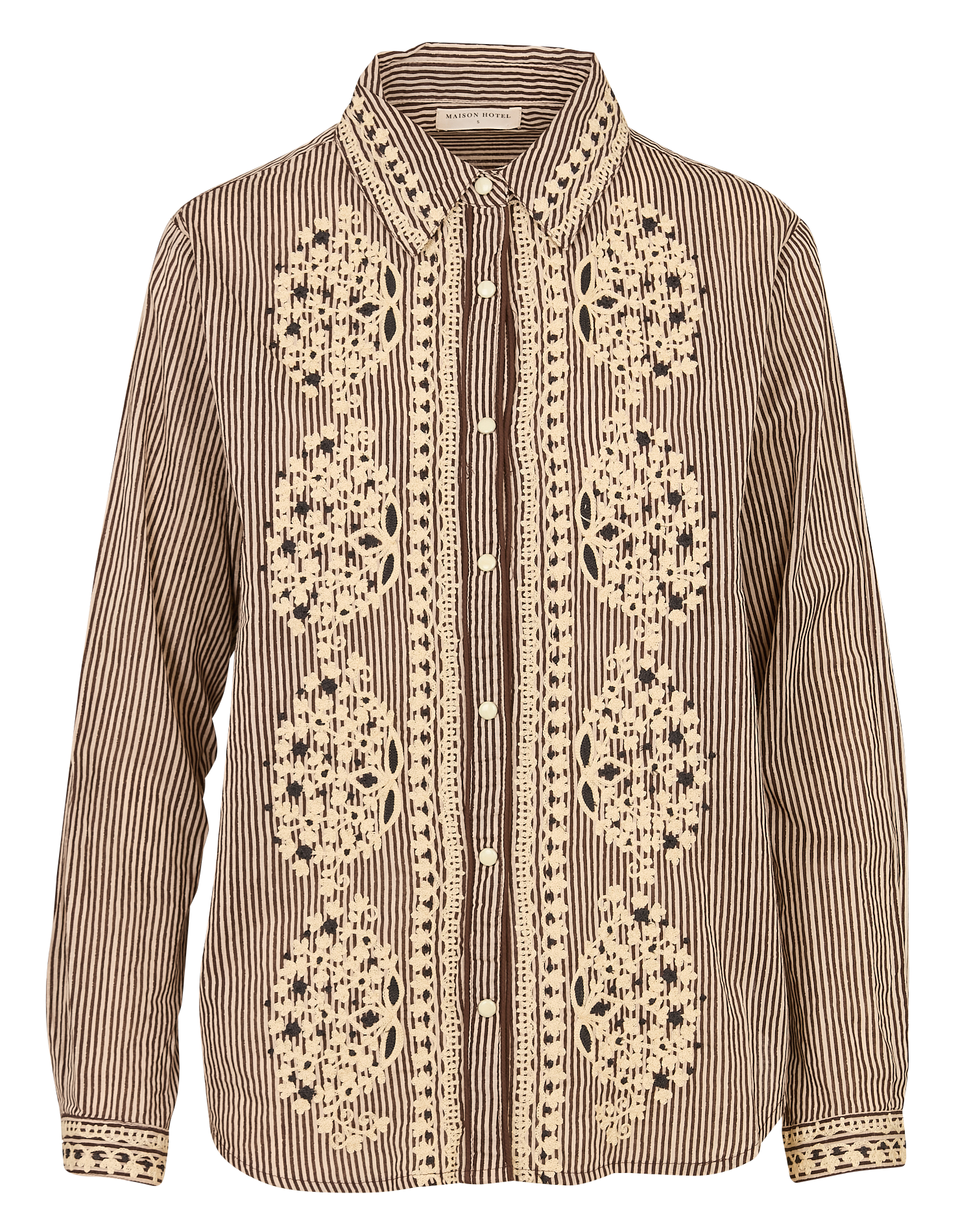 Buttoned striped decorated shirt with long sleeves MAISON HOTEL Beige
