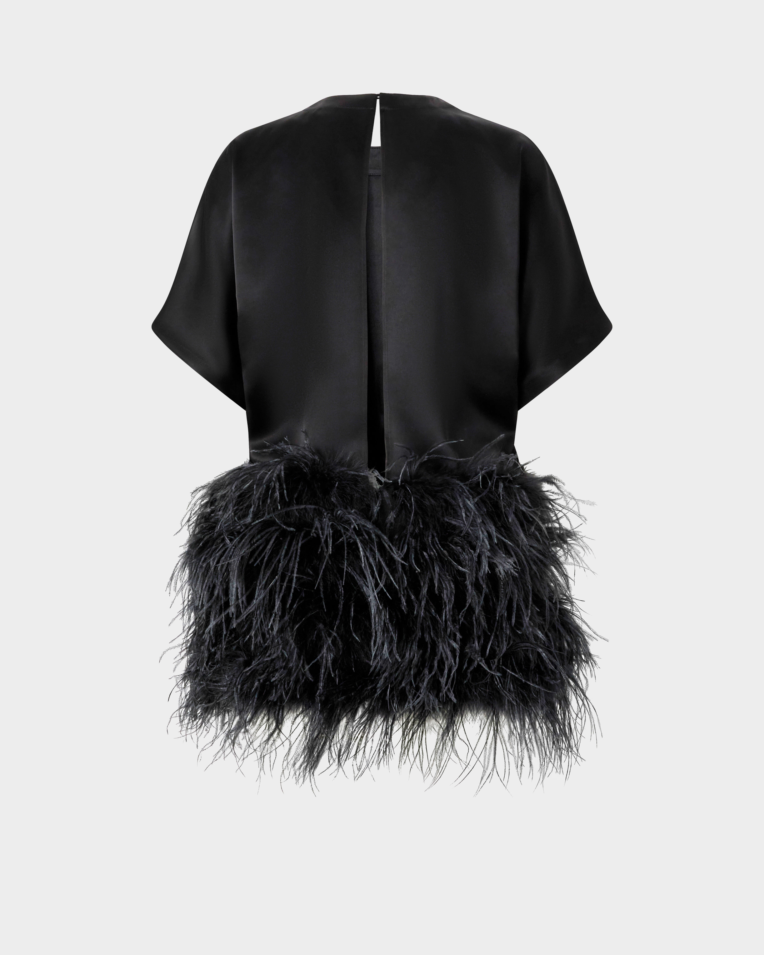 Shiny satin evening dress with feathers PINKO Black