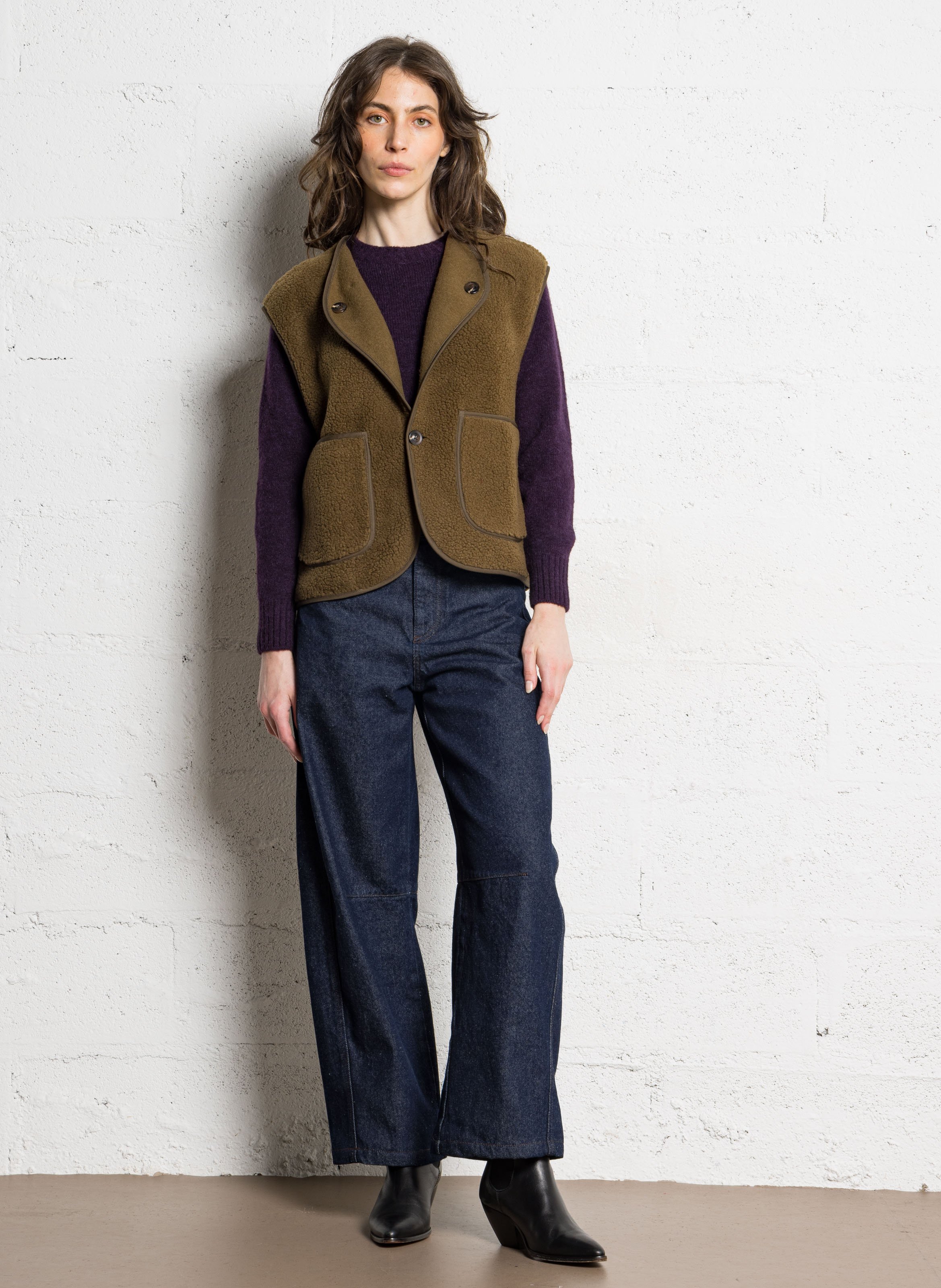 Veste sans manches droite boutonnée SOEUR Kaki