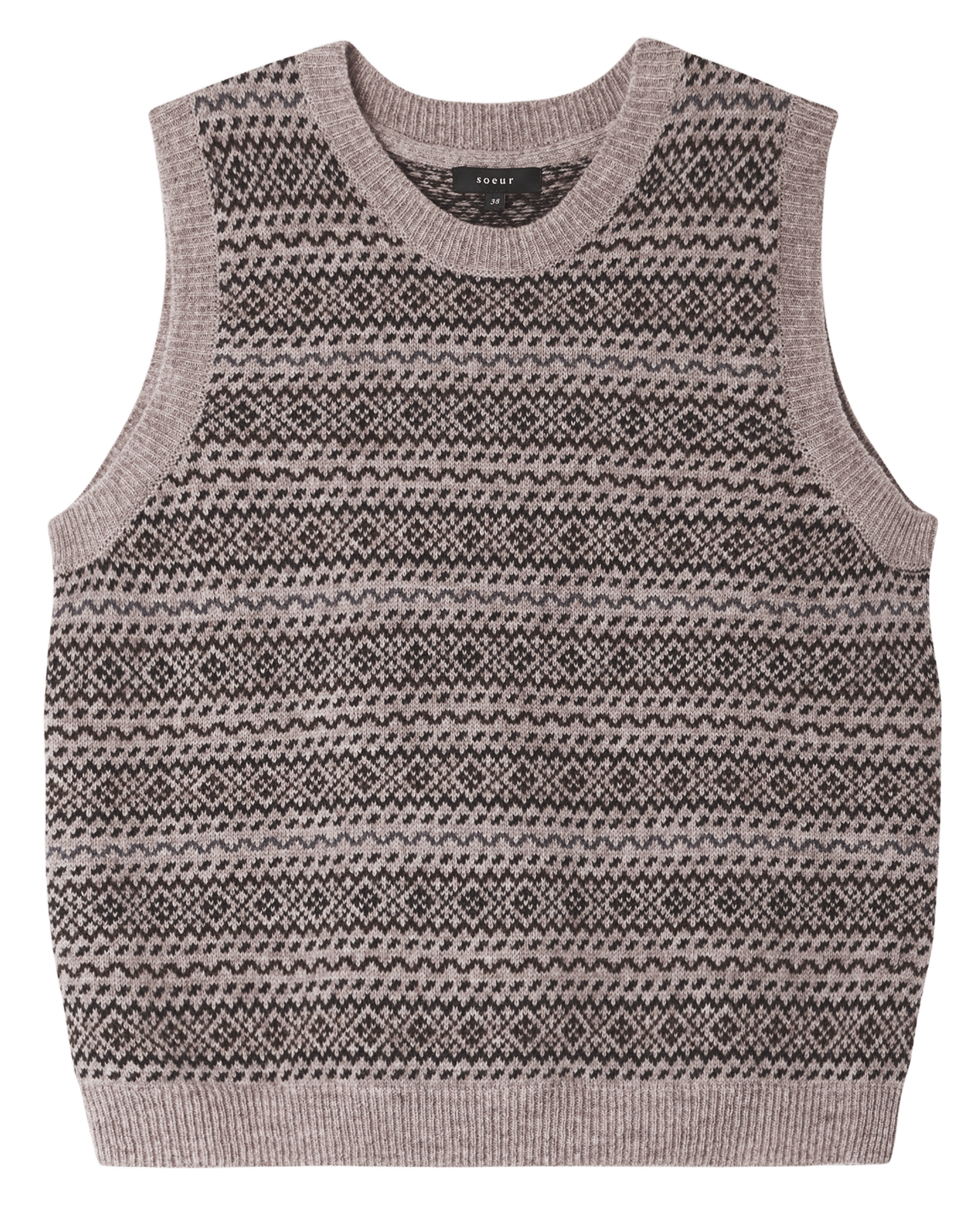 Pull sans manches col rond jacquard en laine mérinos SOEUR Multicolore