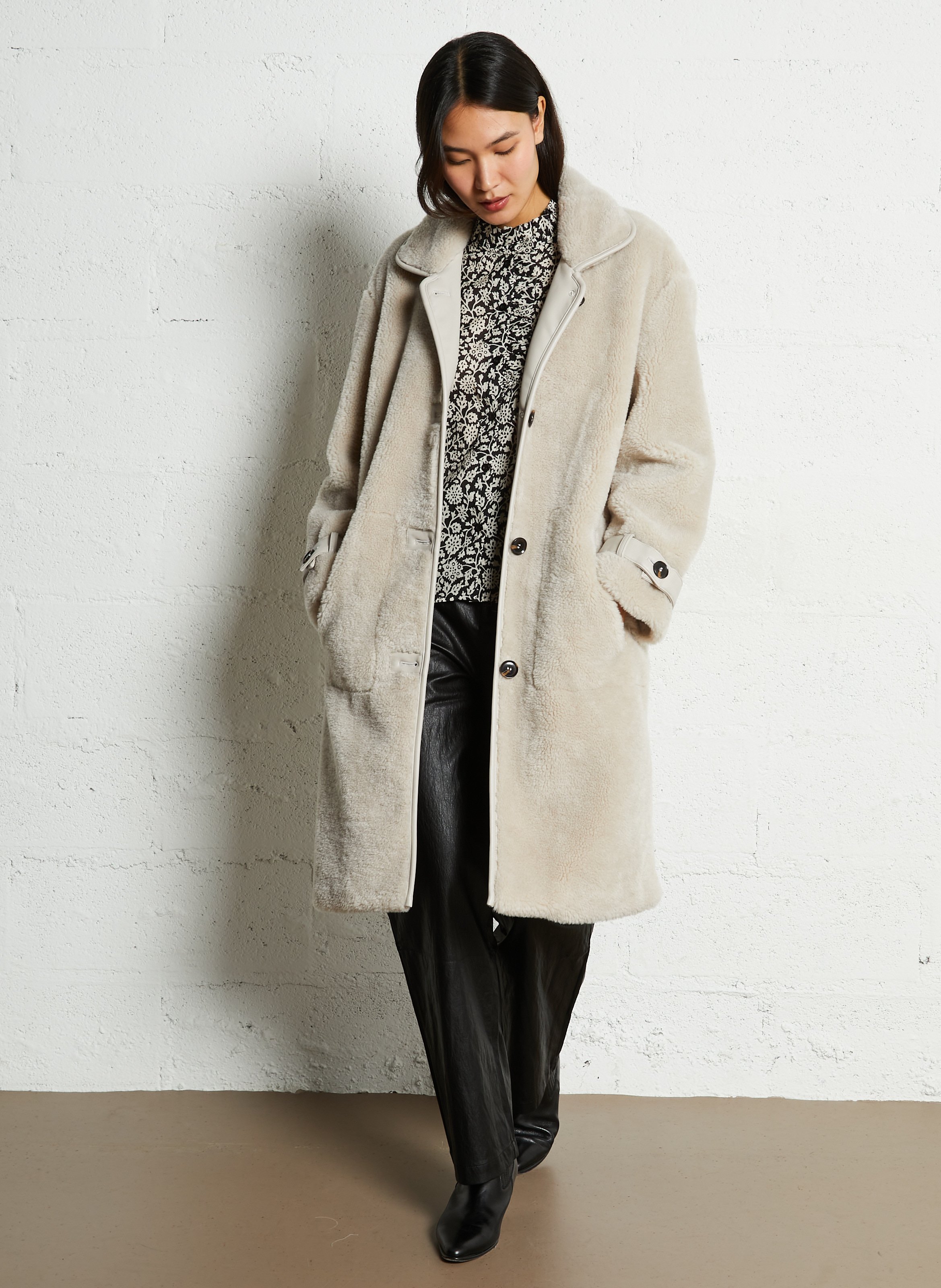 Manteau col montant en fausse fourrure LIU JO Beige