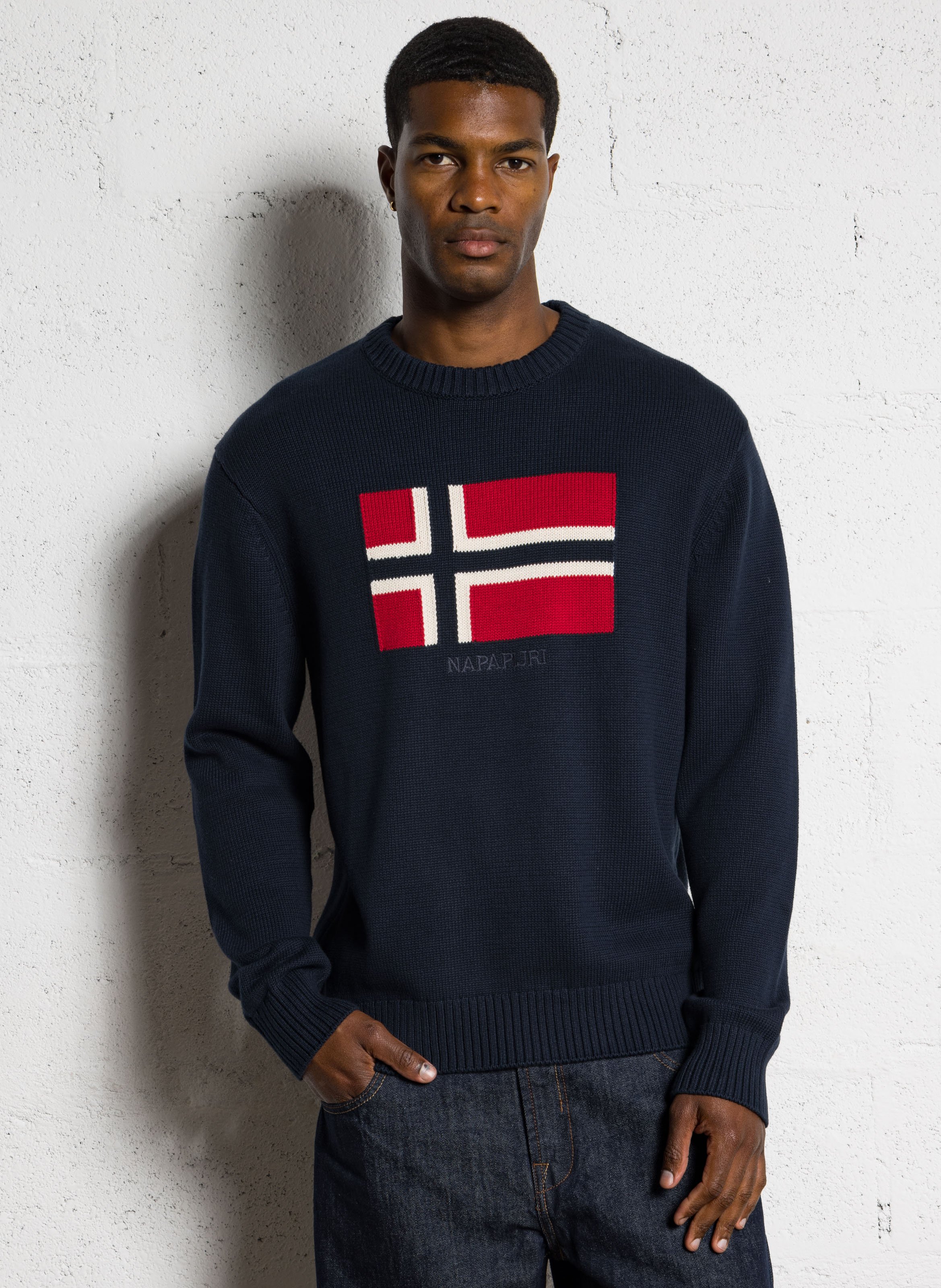 Pull ample col rond jacquard en coton NAPAPIJRI