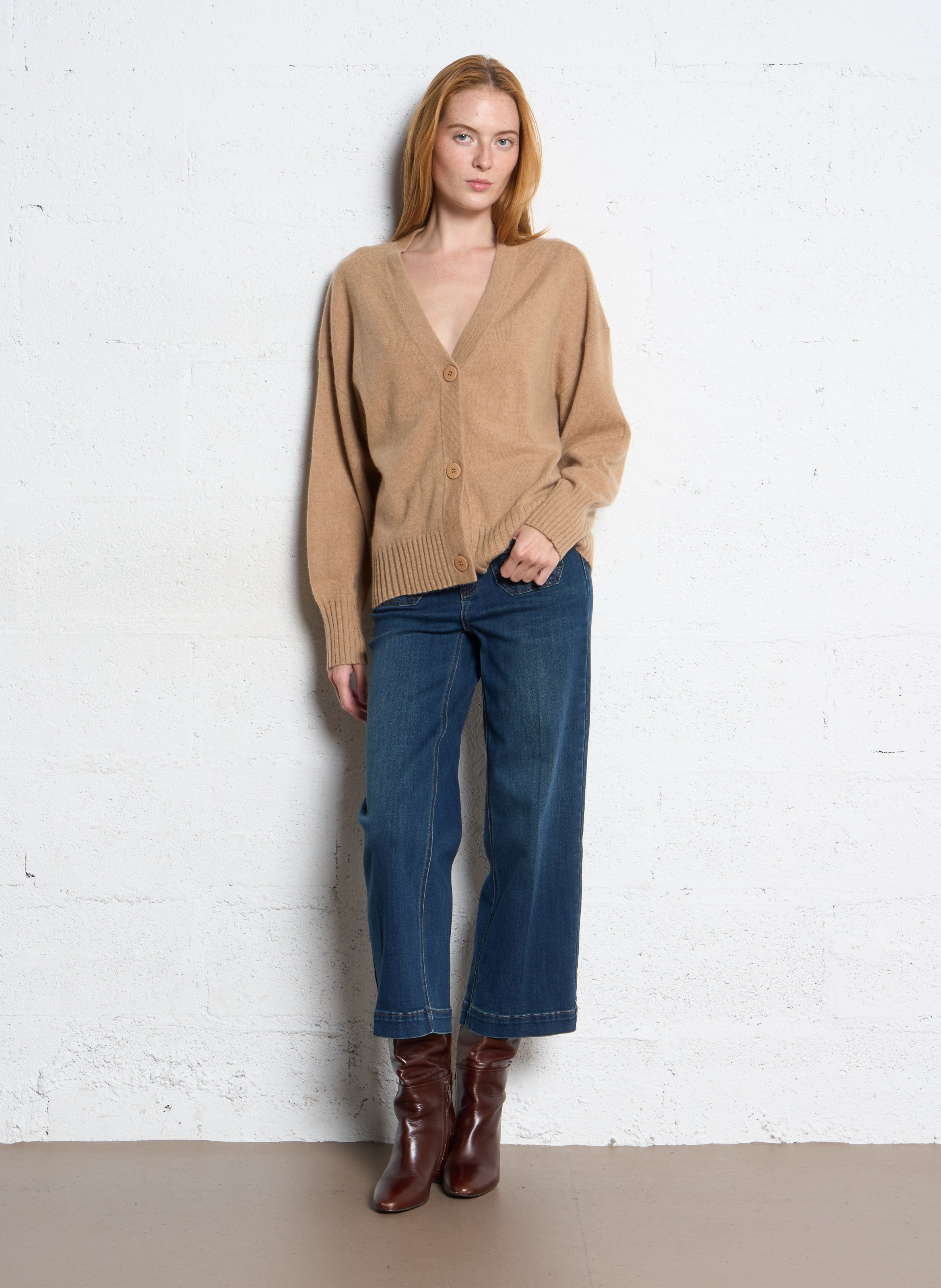 Fließendes Kaschmir-Weste mit V-Ausschnitt SUD EXPRESS Beige