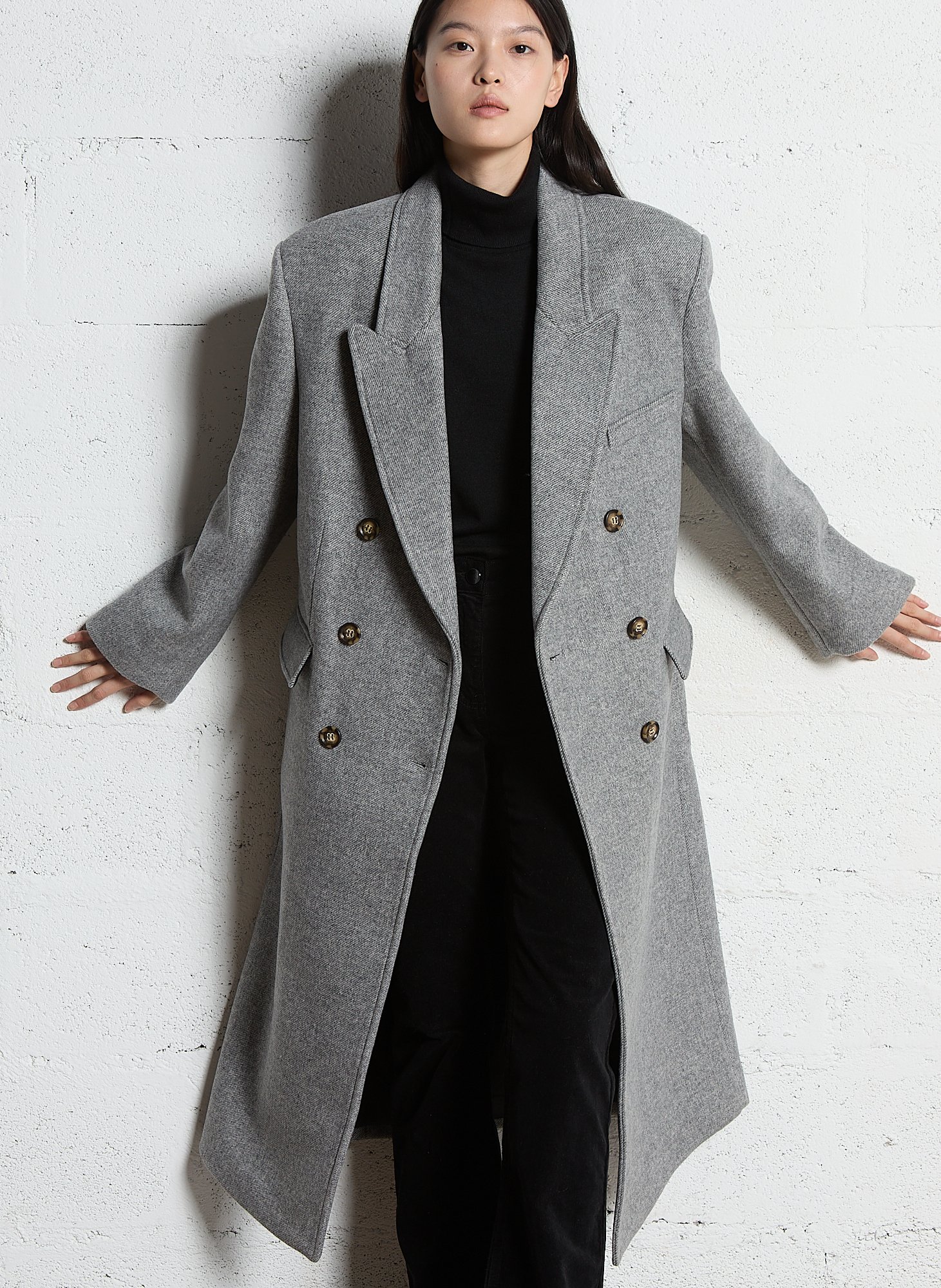 Langer Mantel aus Wollmischung mit Reverskragen BERENICE Grau