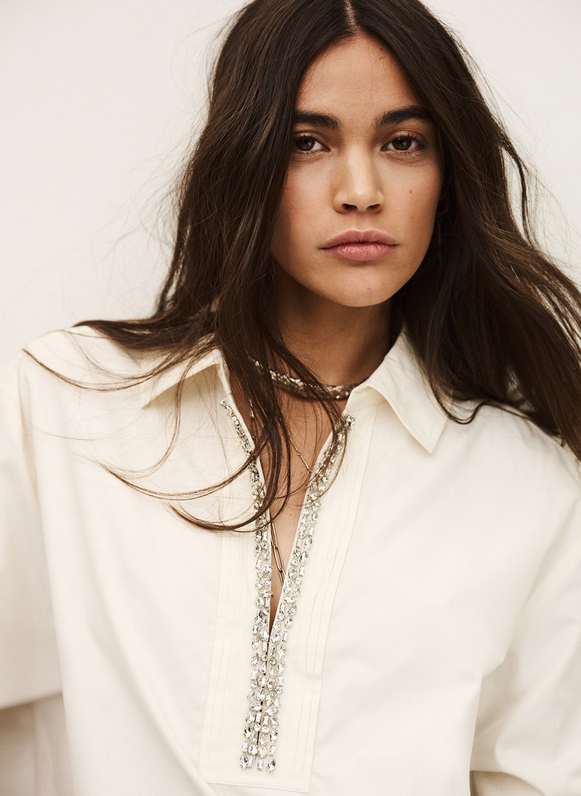 Top droit col à revers en coton BA&SH Blanc