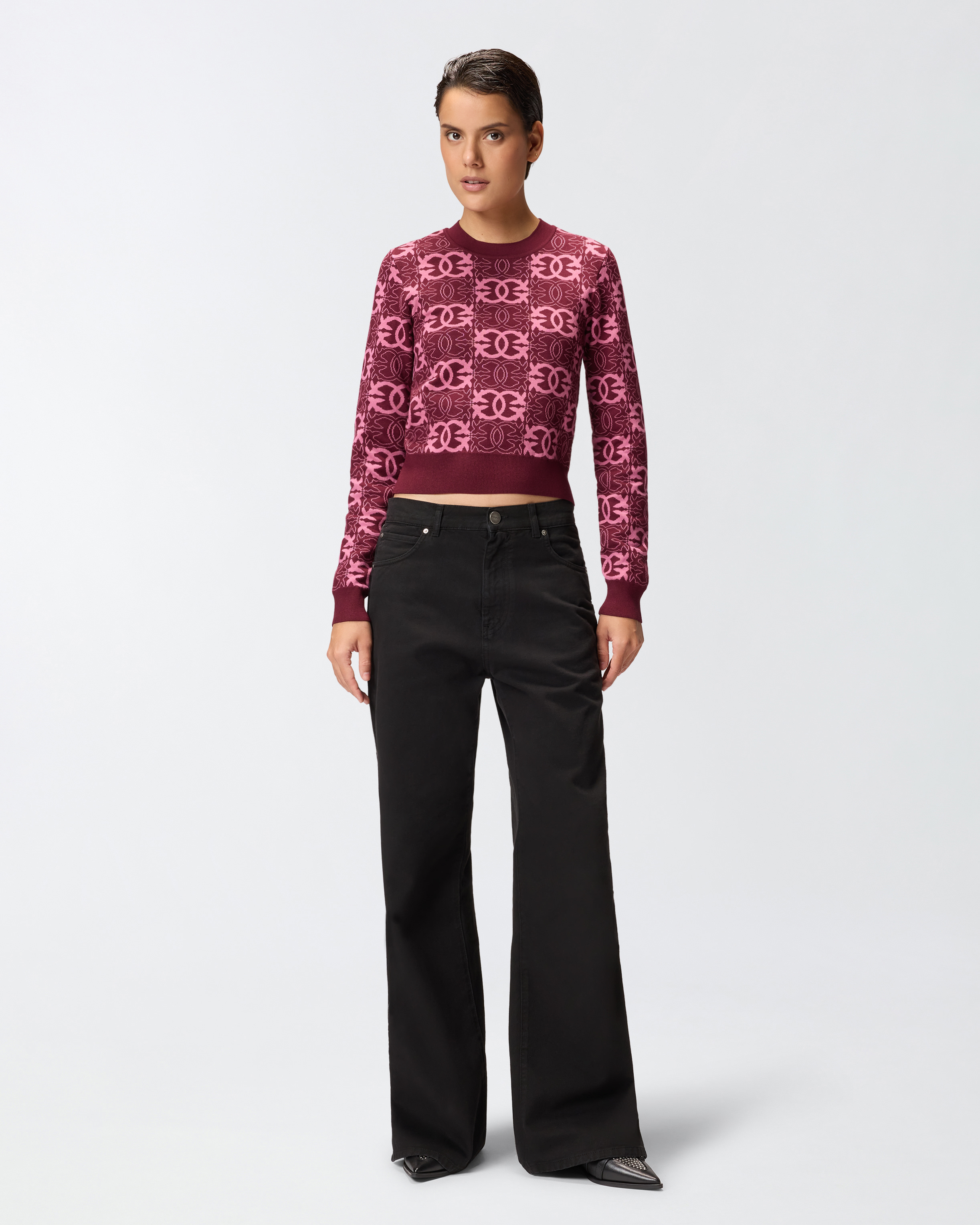 Cropped logo love birds sweater PINKO Purple