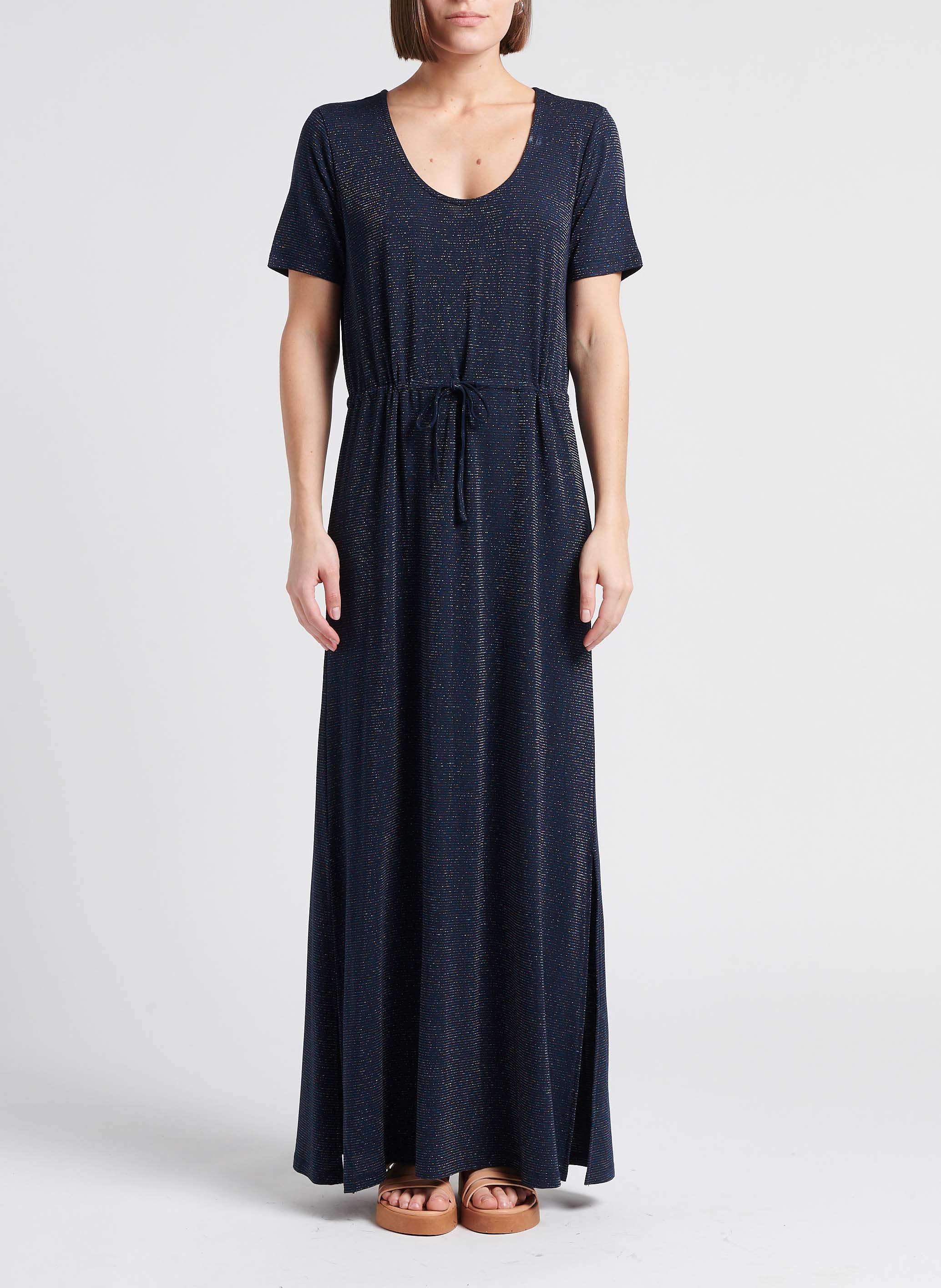 Robe longue stretch col rond  PIECES Bleu