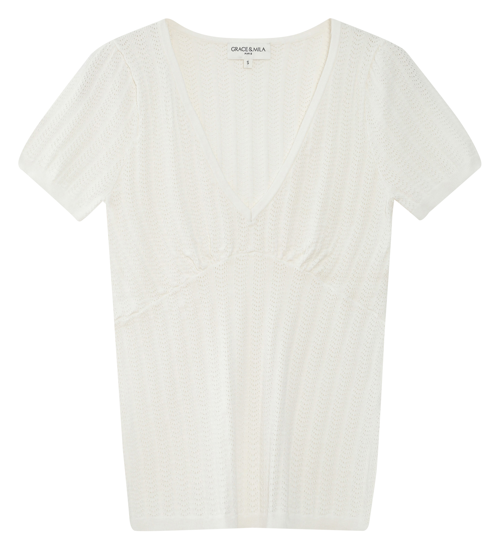 Buttoned printed V-neck top GRACE ET MILA Beige