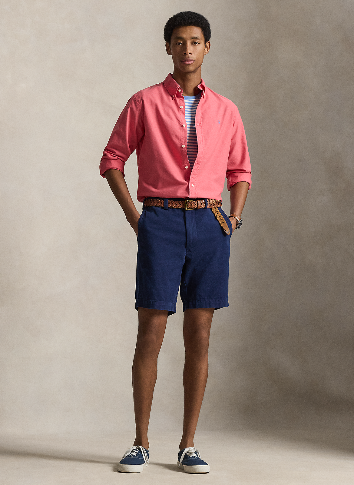 Chemise droite col classique en coton Rouge