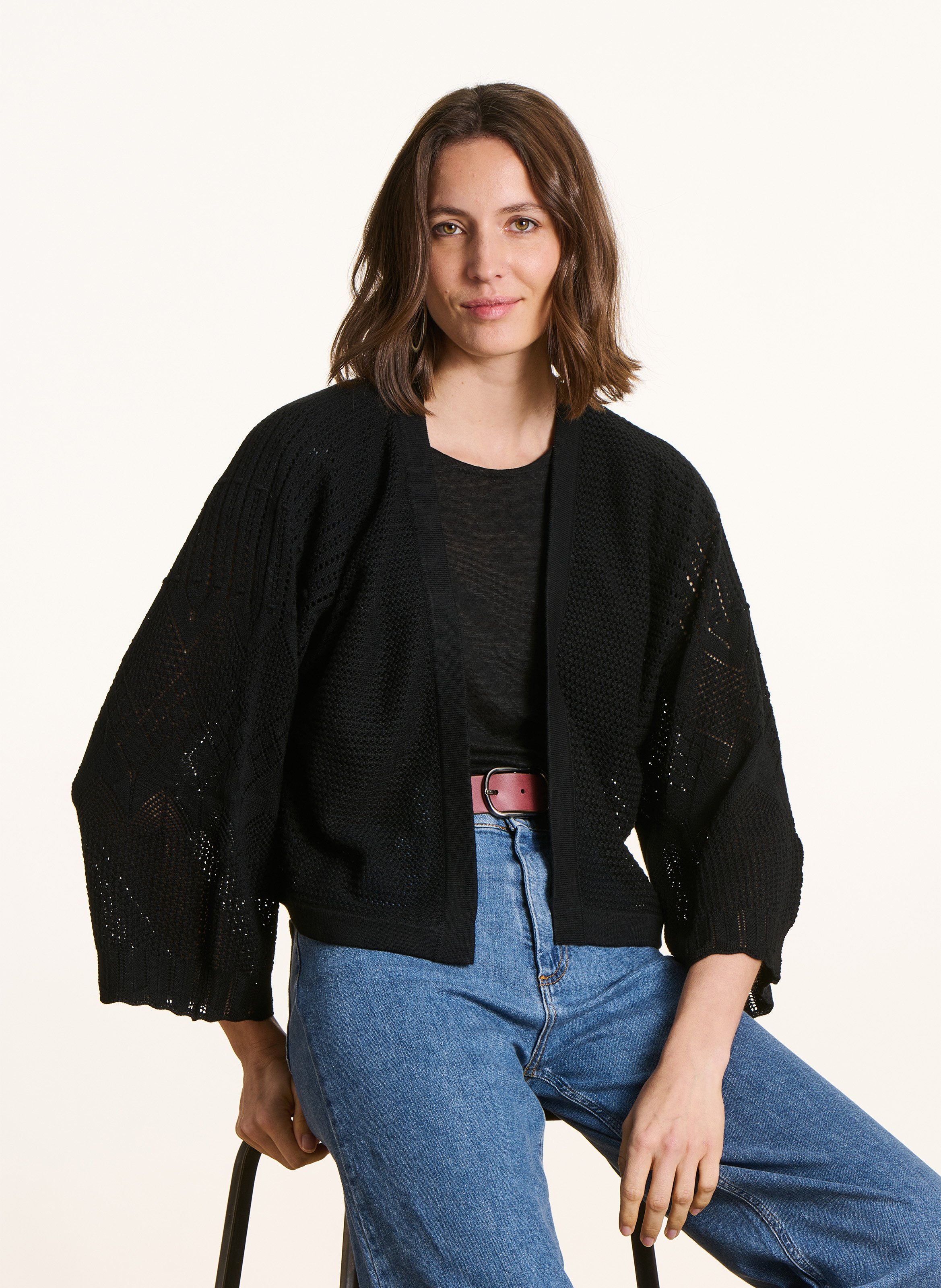 Gilet en maille ajourée LA FEE MARABOUTEE Noir