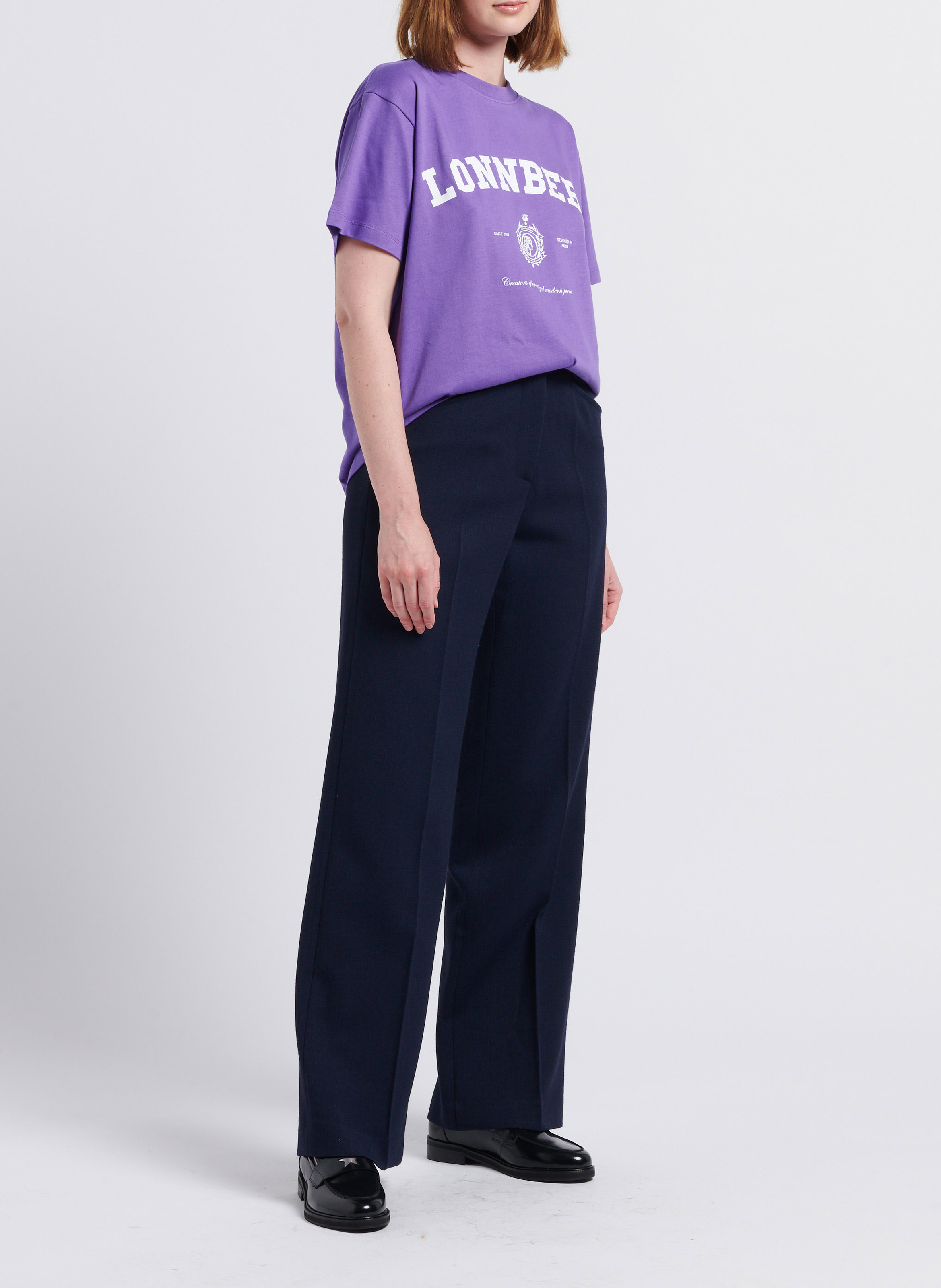 Pantalon large en laine vierge mélangée MARGAUX LONNBERG Bleu