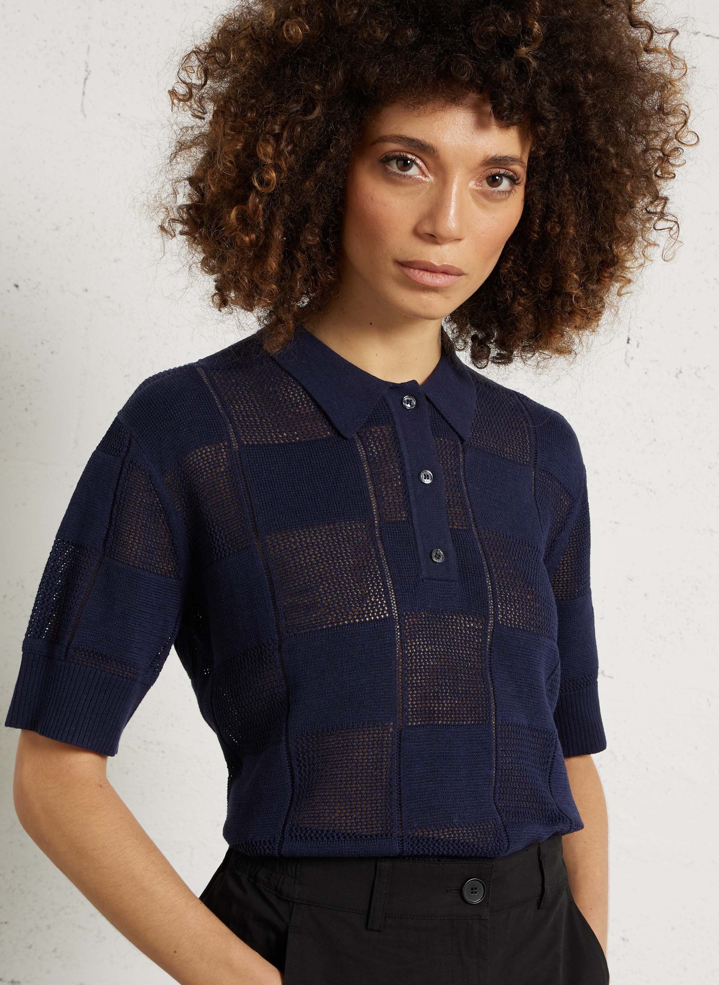 Oversized Strickpolo aus Leinen und Baumwolle RUE DE TOKYO Blau