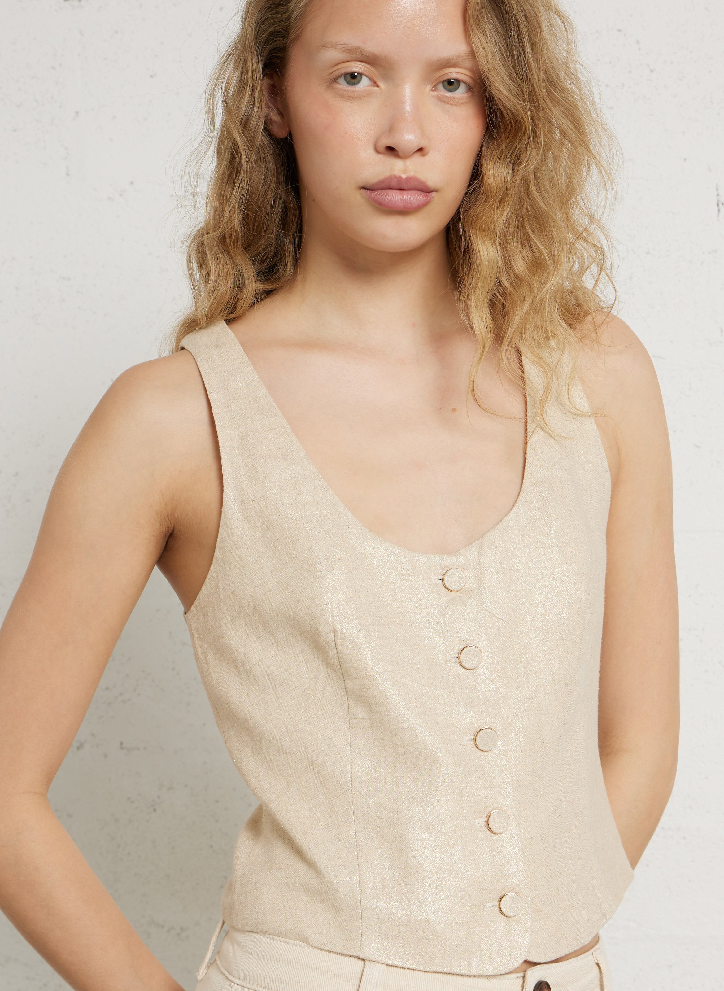 Gilet ajusté col rond en lin mélangé LA PETITE ETOILE Doré