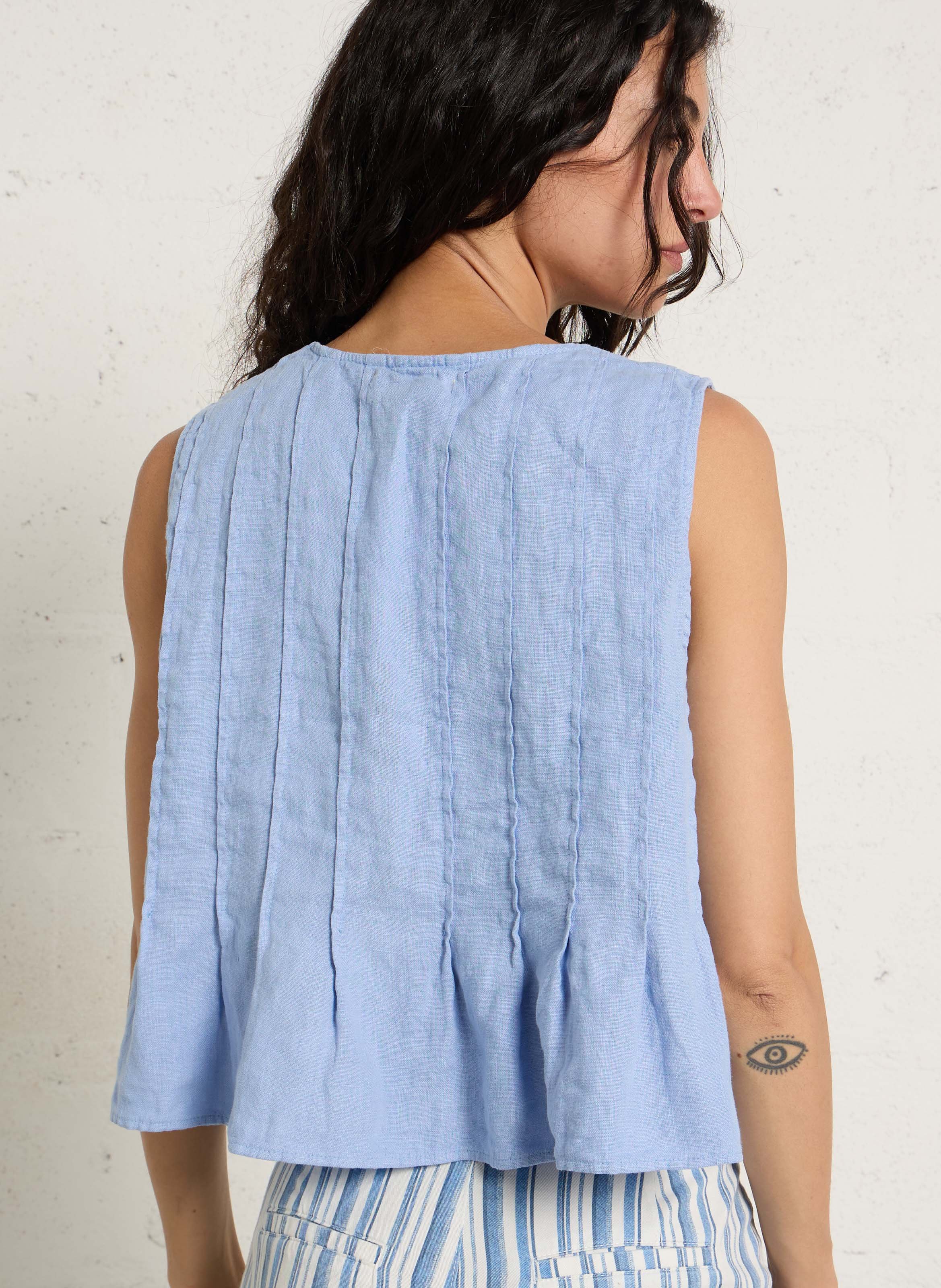 Round neck linen top THE NEW SOCIETY Blue