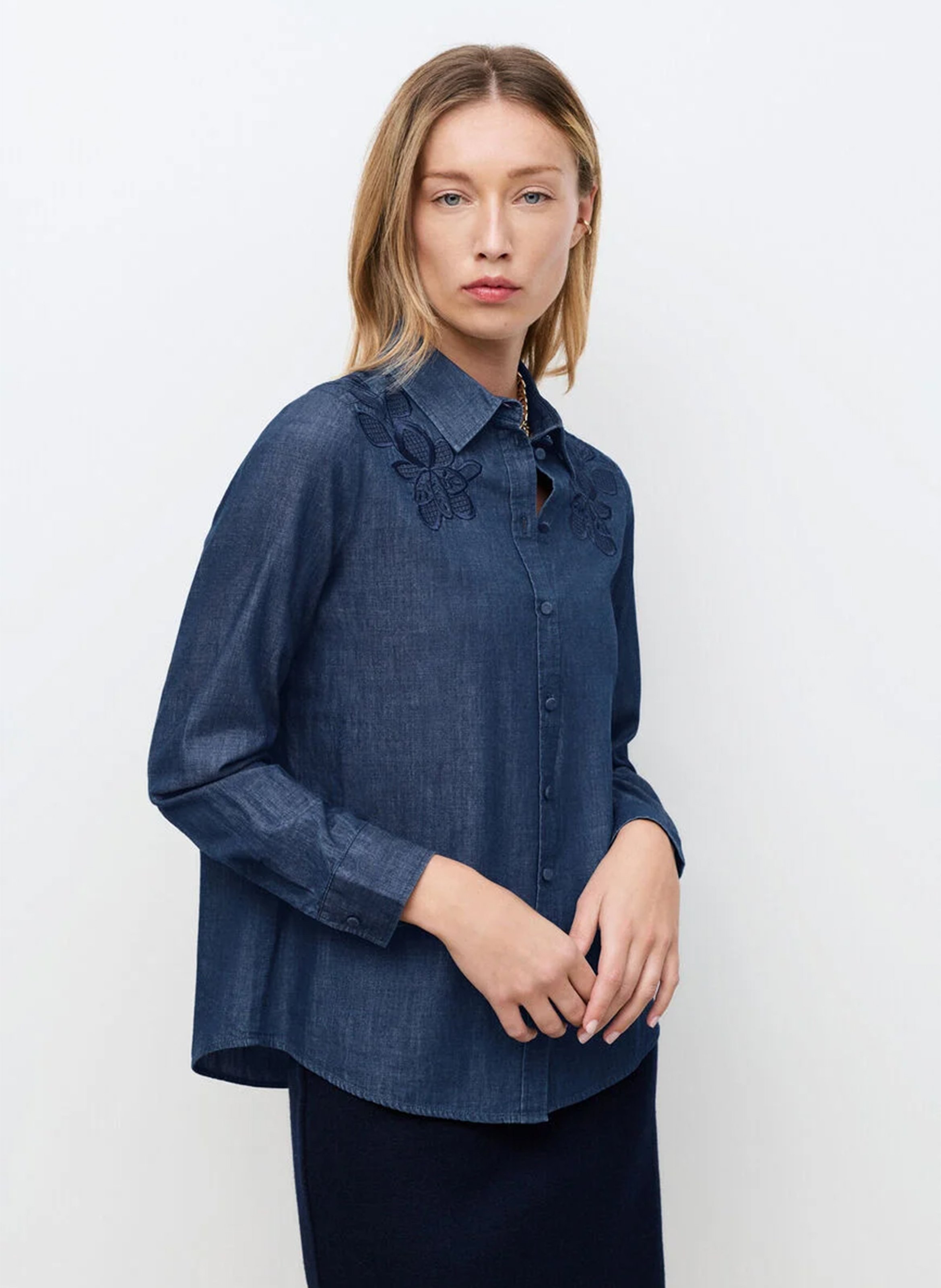 Chemise droite col classique en coton CAROLL Bleu