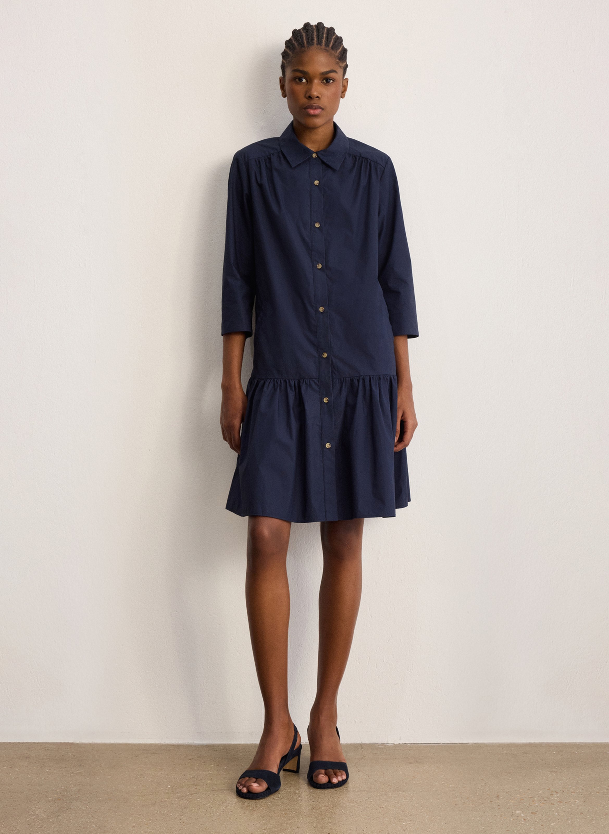 Robe courte col classique en coton  PABLO Bleu