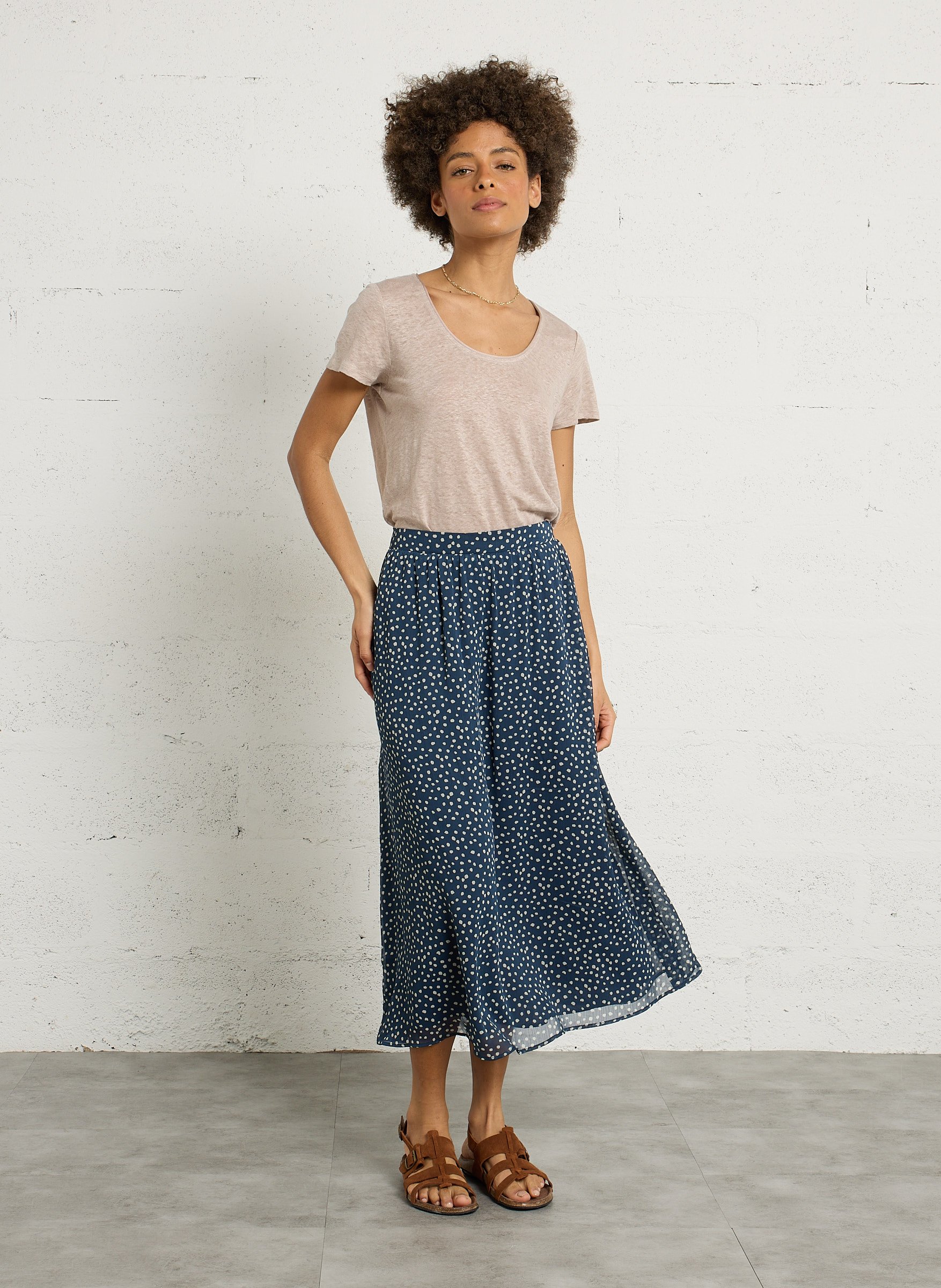 Jupe midi évasée à pois SUD EXPRESS Bleu