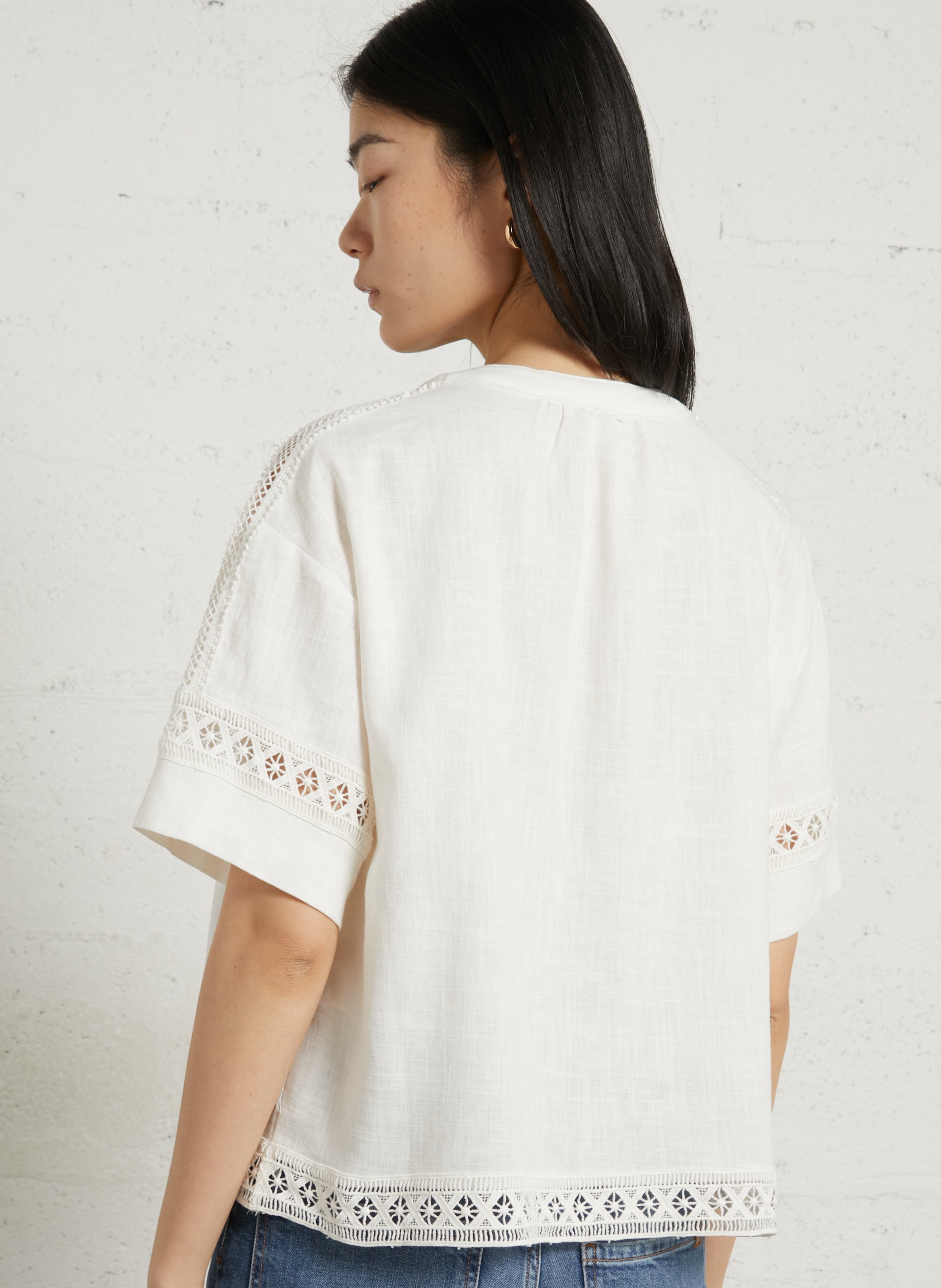 Top ample col rond en lin et coton SEE U SOON Blanc