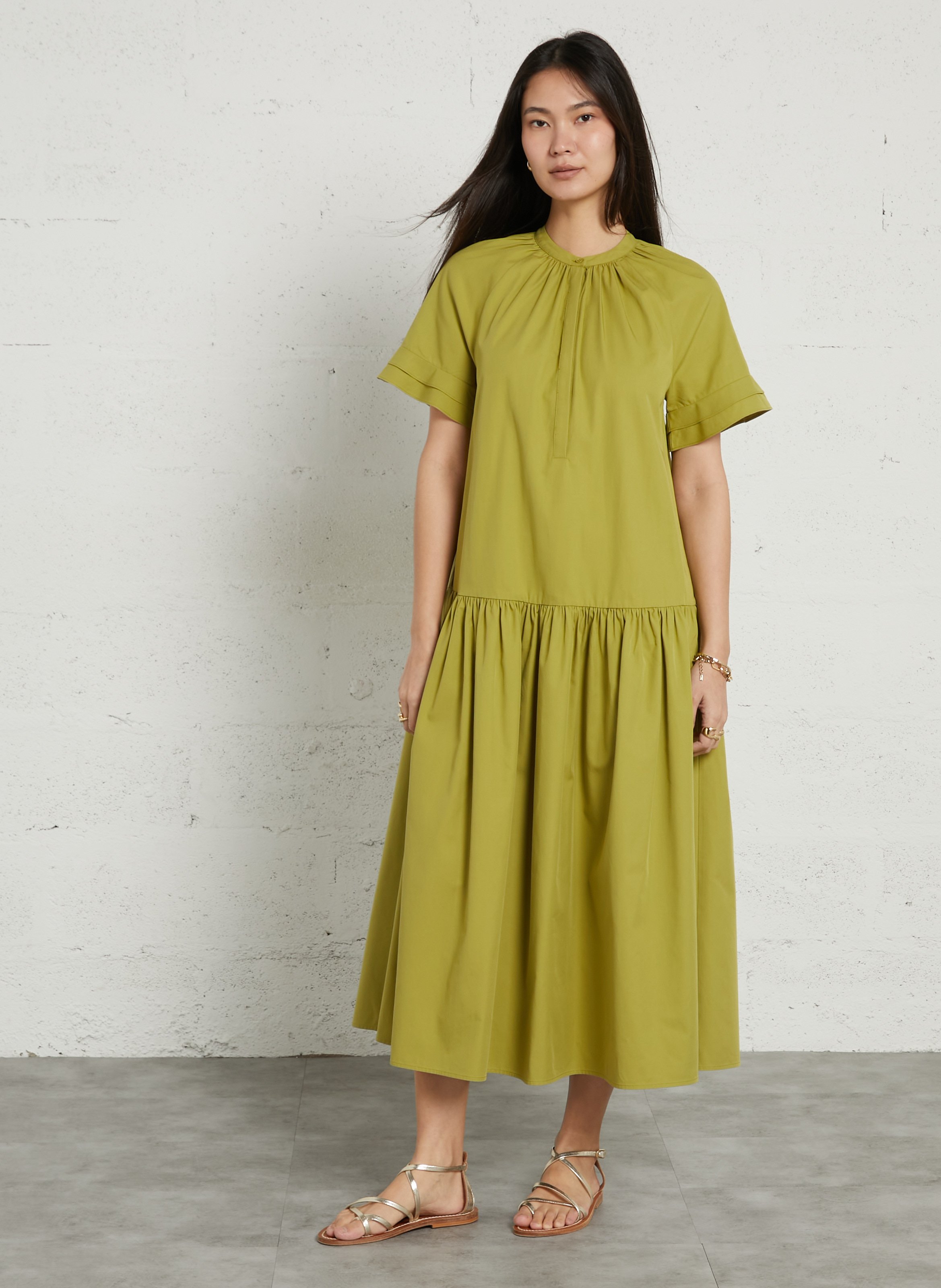 Robe longue col rond en coton mélangé PETITE MENDIGOTE Vert