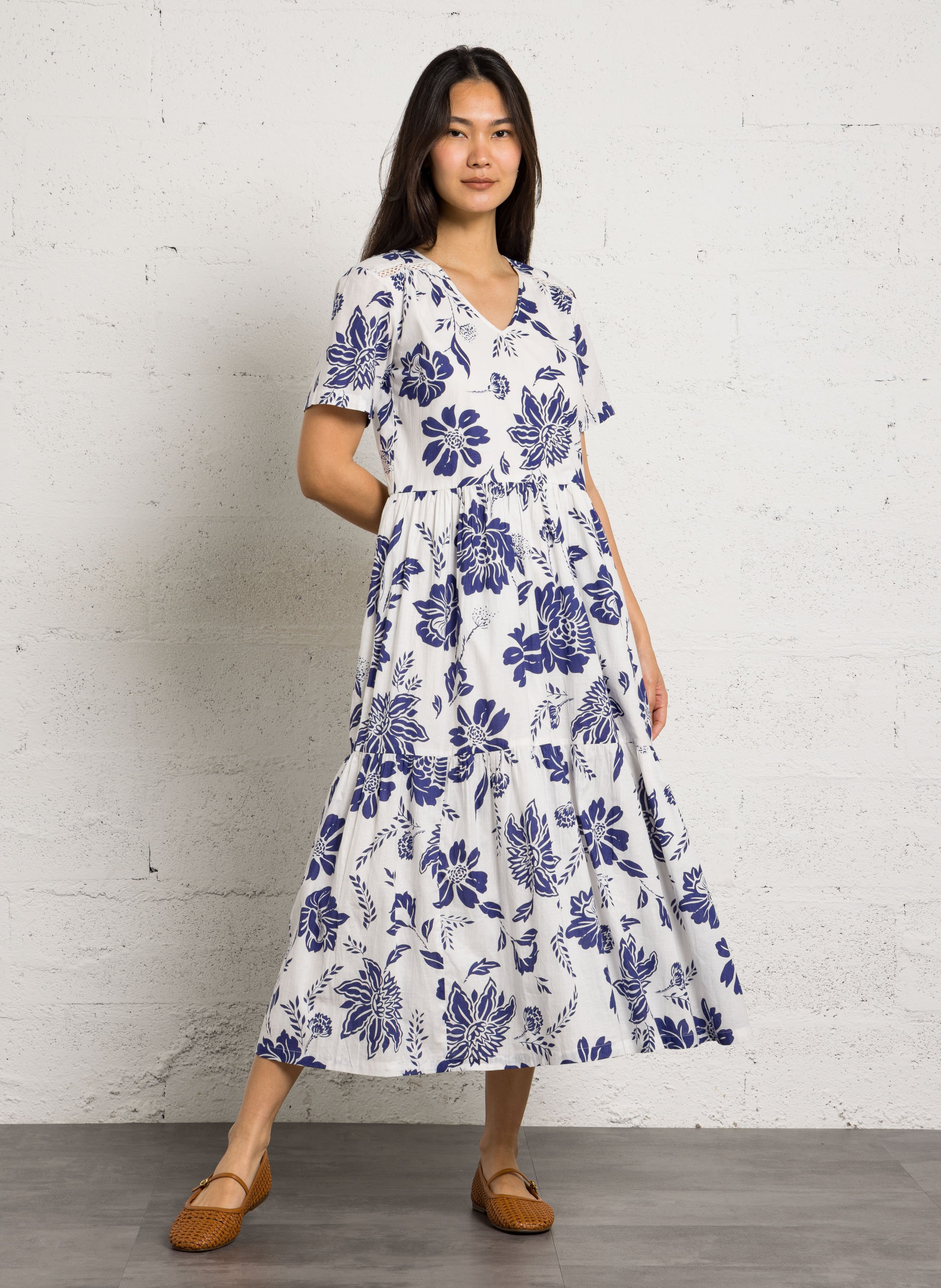 Loose-fit printed V-neck maxi dress ARMOR LUX Blue