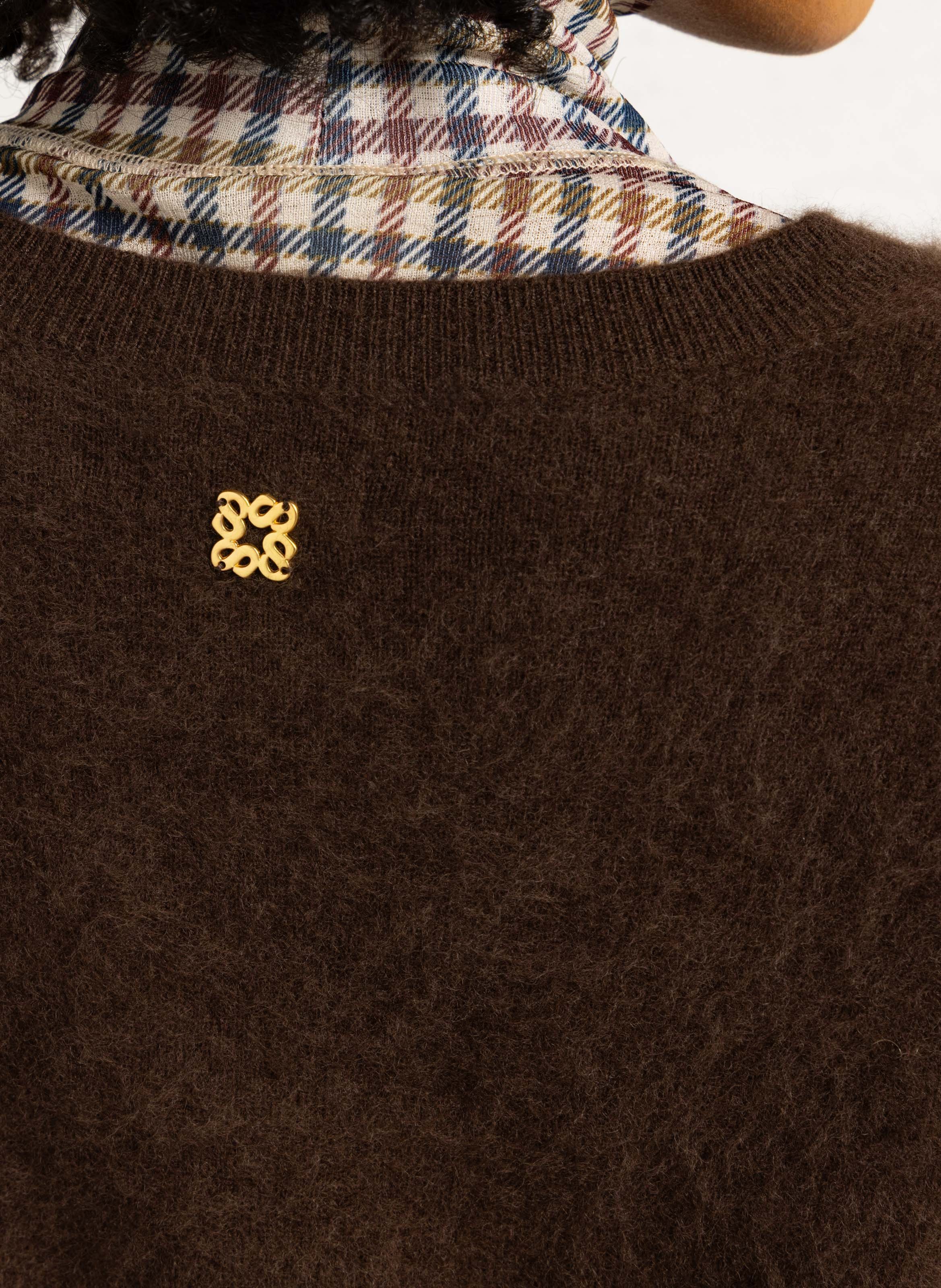 Straight round-neck wool and cashmere vest SUNCOO Brown