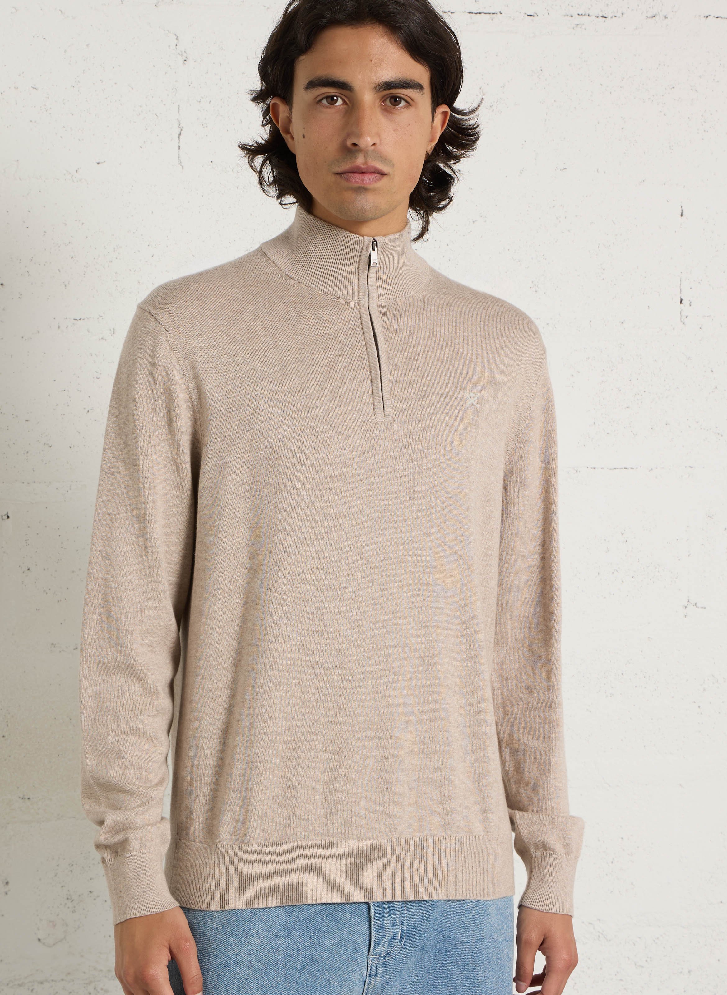 Pull col montant zippé uni en coton HACKETT