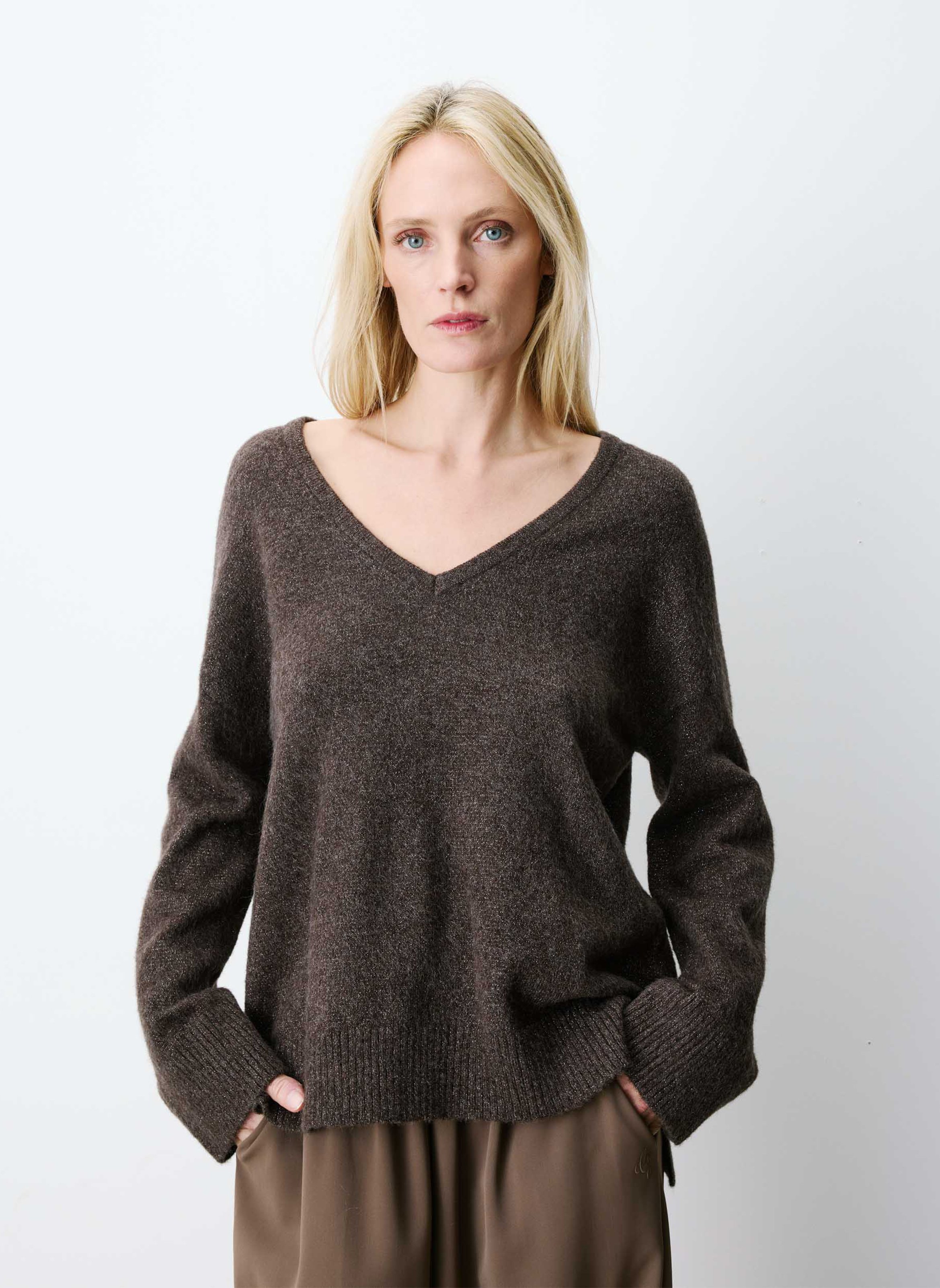 Oversized gebreide trui met V-hals GRACE ET MILA Bruin