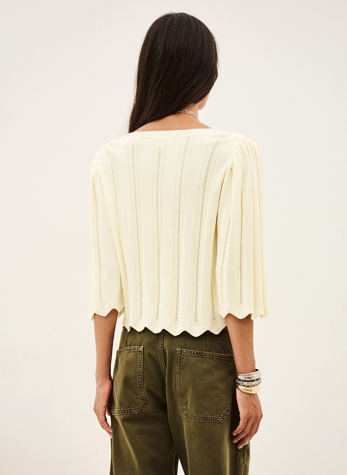 Damen Top mit 3/4-Ärmeln aus Lochstrick BA&SH Beige