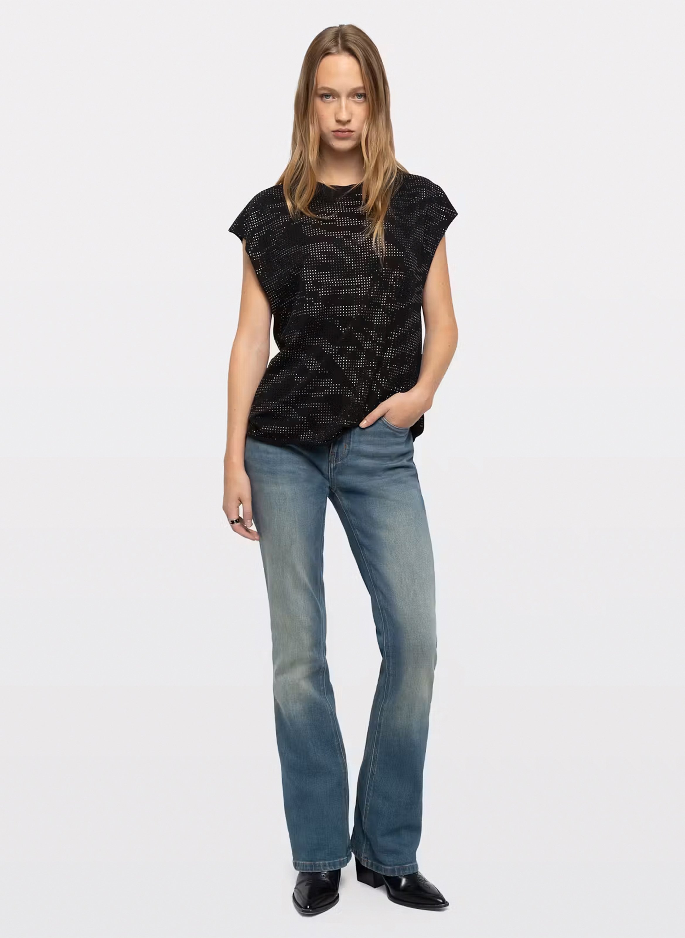 T-Shirt mit Strass und Tierdruck ZADIG&VOLTAIRE Schwarz