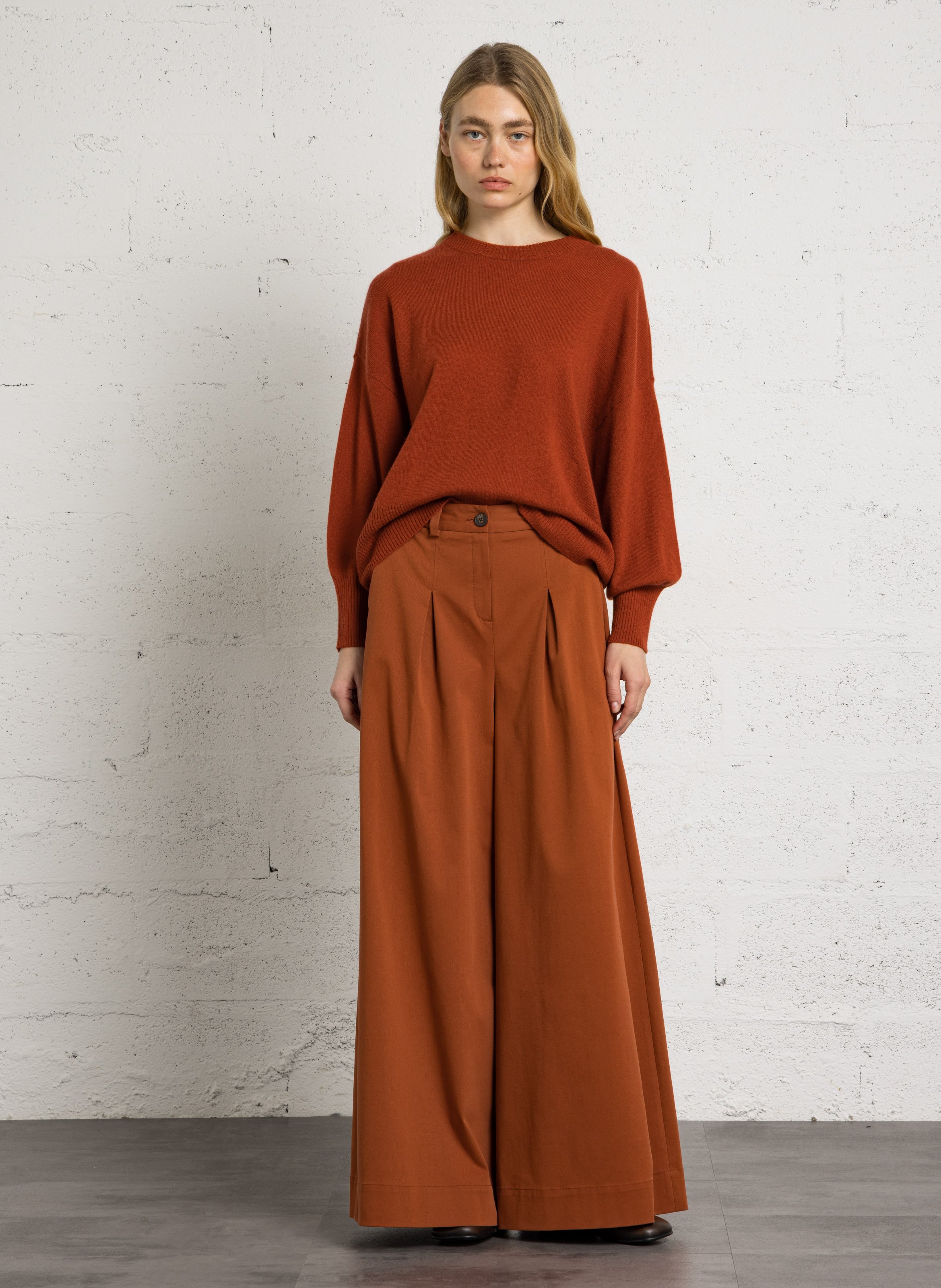 Wide-leg cotton-blend pants MAISON 123 Red