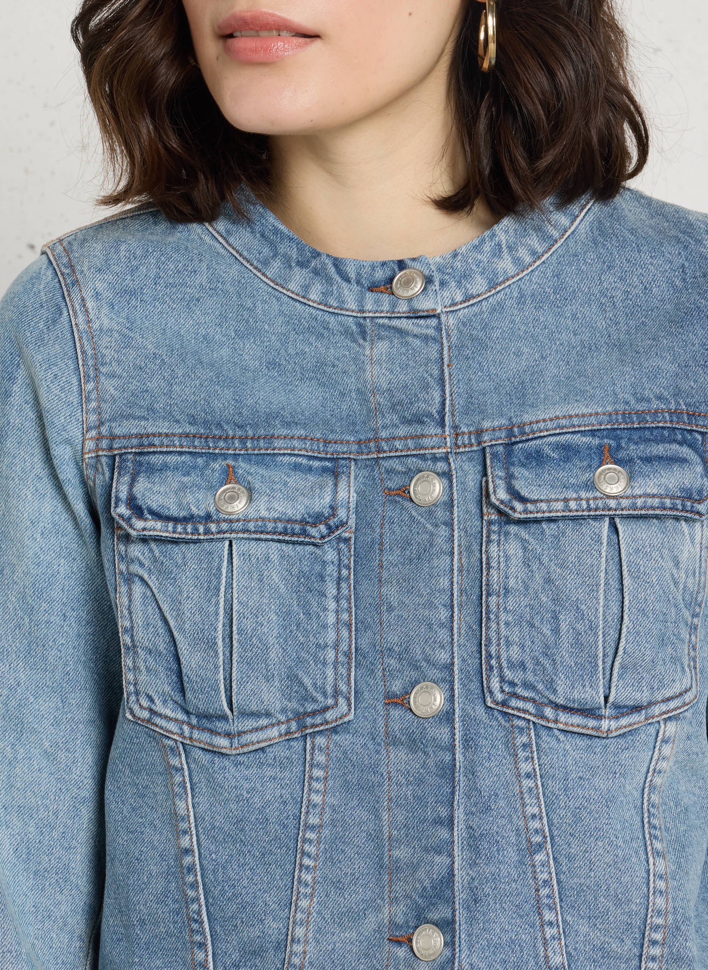Denim jasje met ronde hals in jeansstof IKKS Blauw