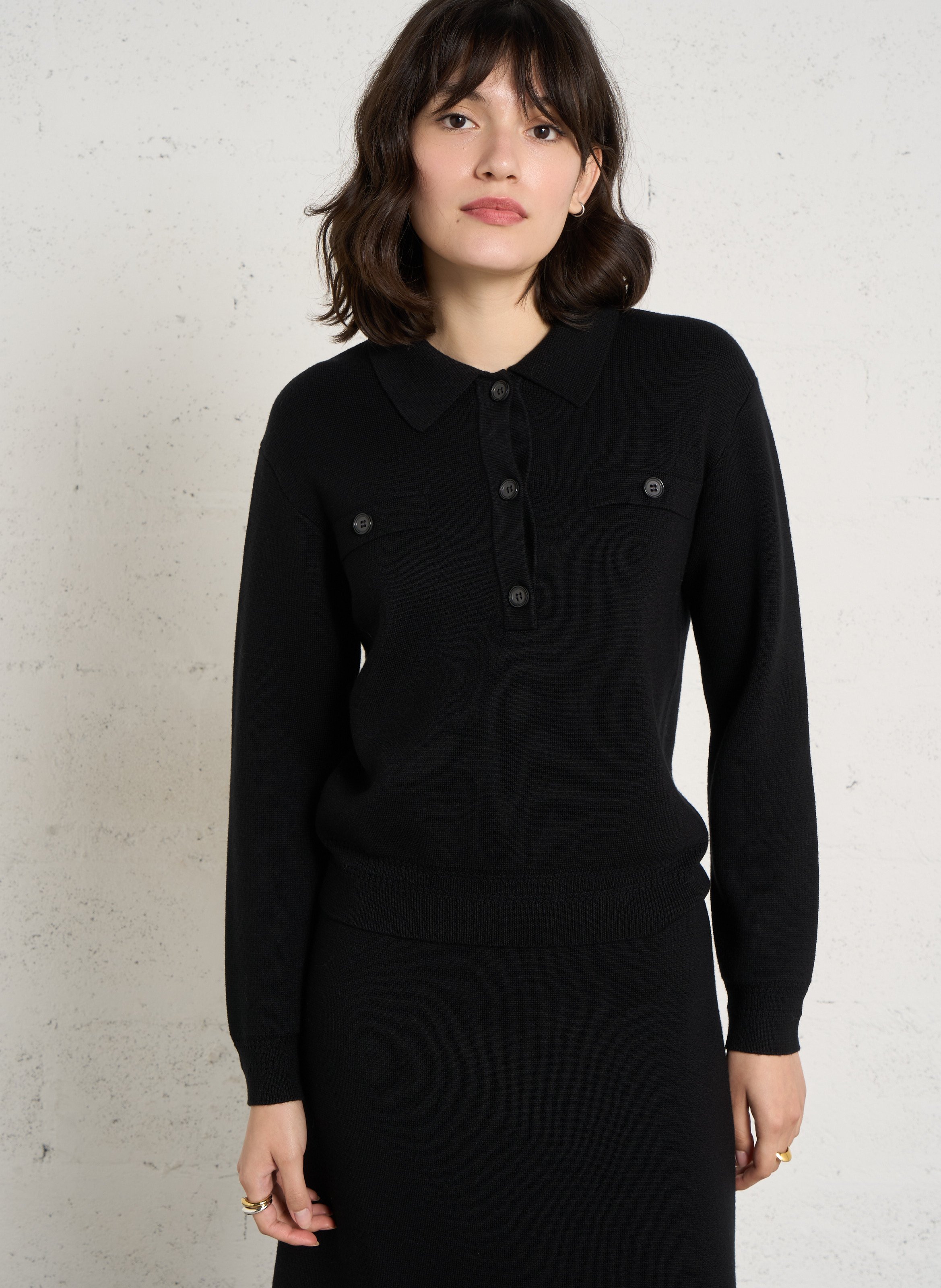 Pull droit col classique en laine MAISON 123 Noir