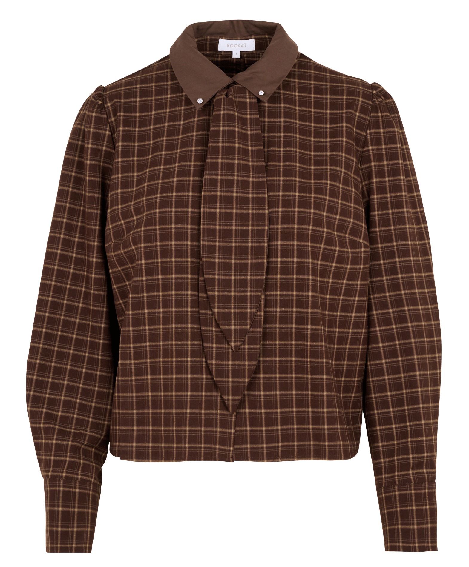 Ruimvallende geruite blouse met strikkraag KOOKAI Bruin