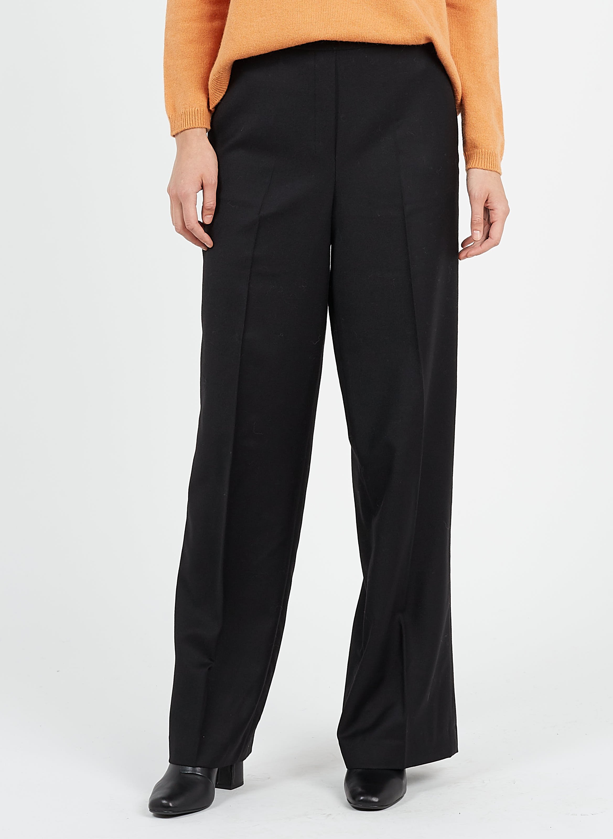 Wijde broek van scheerwol met hoge taille THEORY Zwart