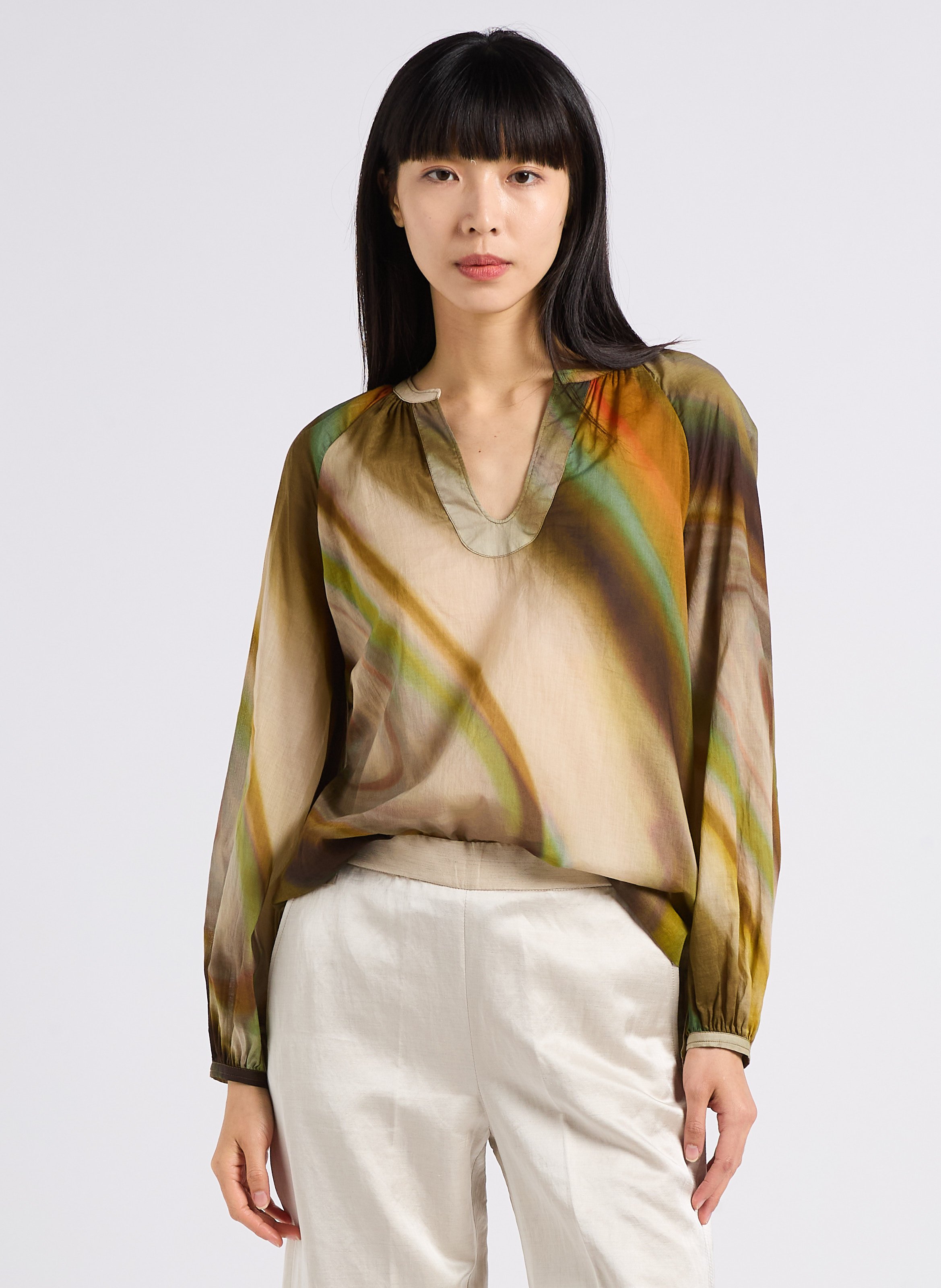 Cotton voile top with Tunisian collar DIEGA Multicolored