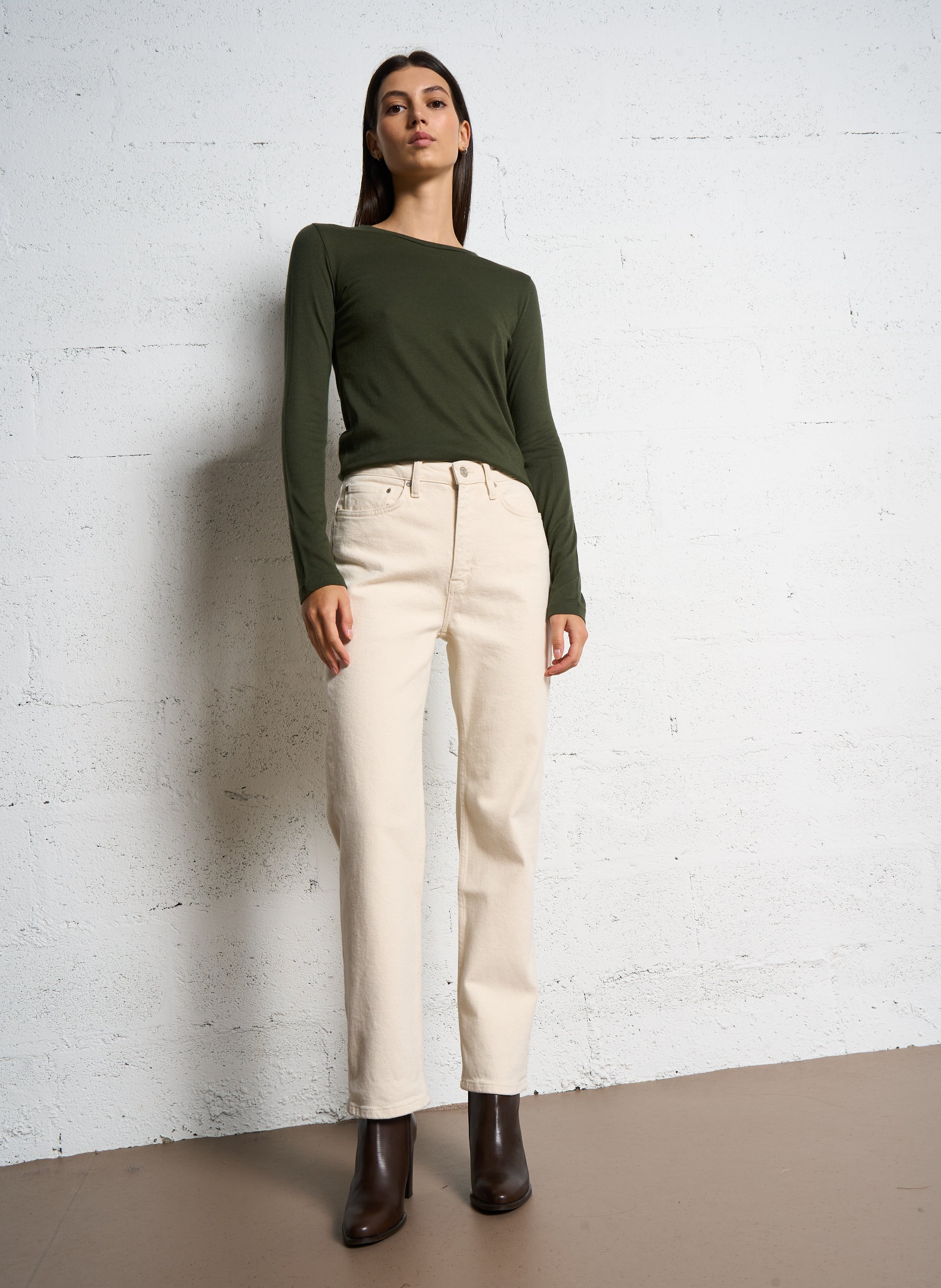 Tee-shirt col rond en coton et cachemire mélangé MAJESTIC FILATURES Vert