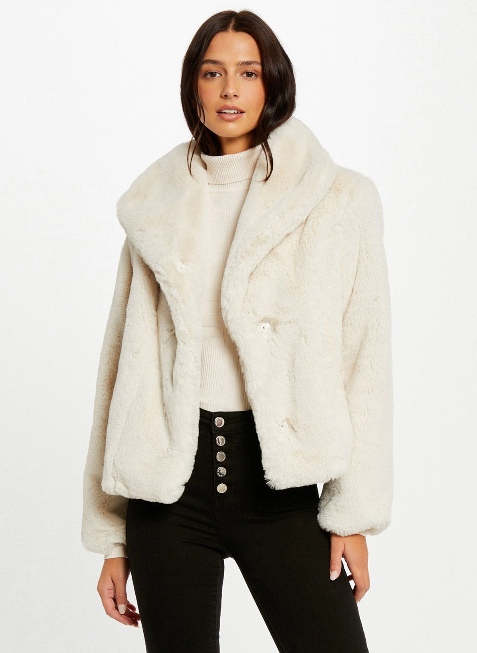 Short faux fur coat MORGAN Beige