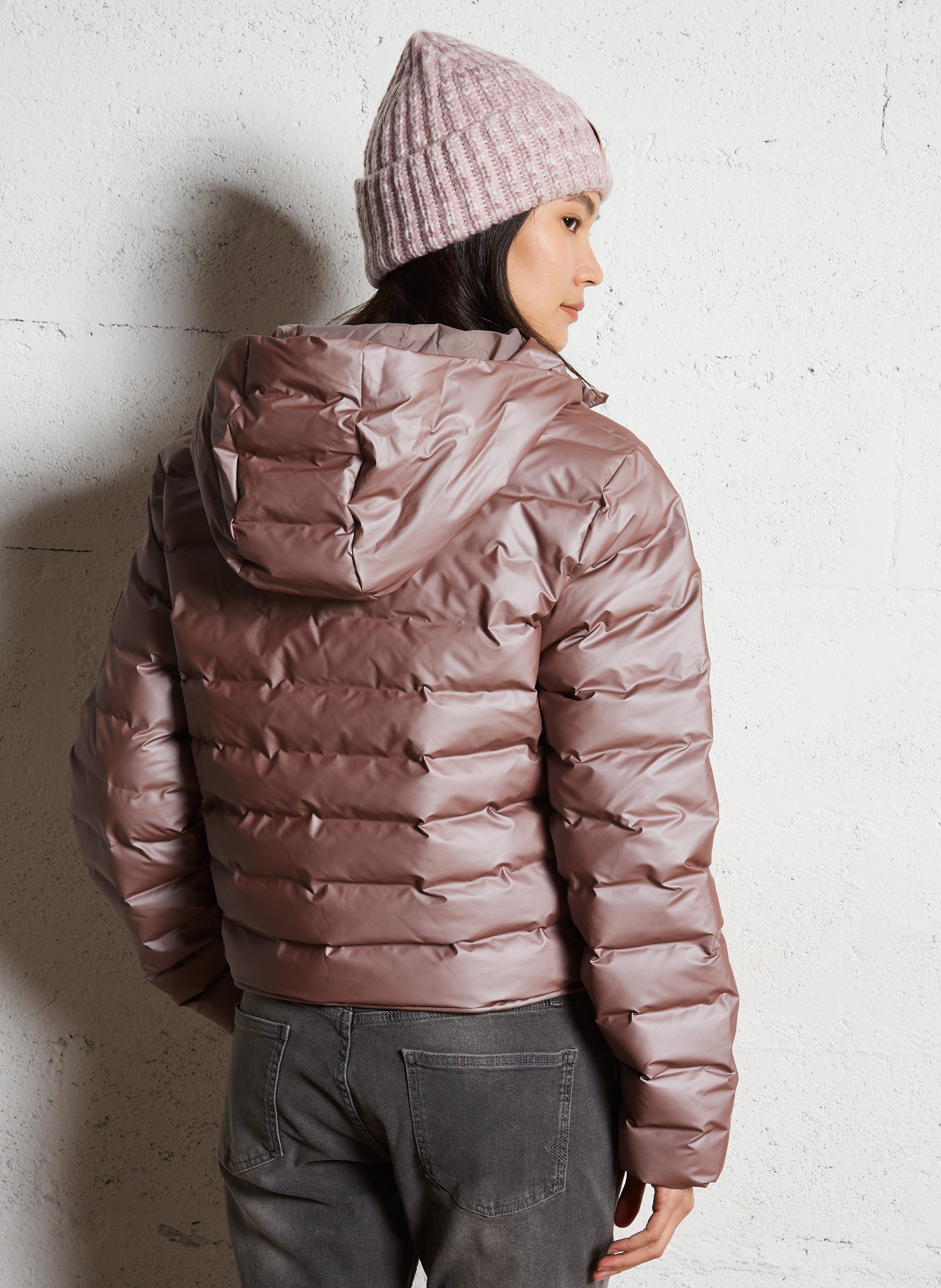 Oversized padded jacket with hood RAINS Pink