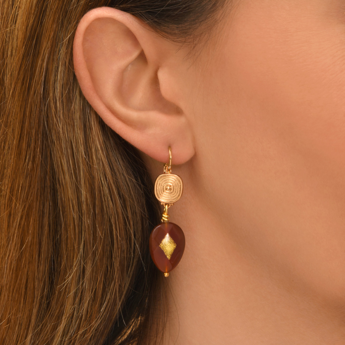 Babylone carnelian sleeper earrings SATELLITE PARIS Orange