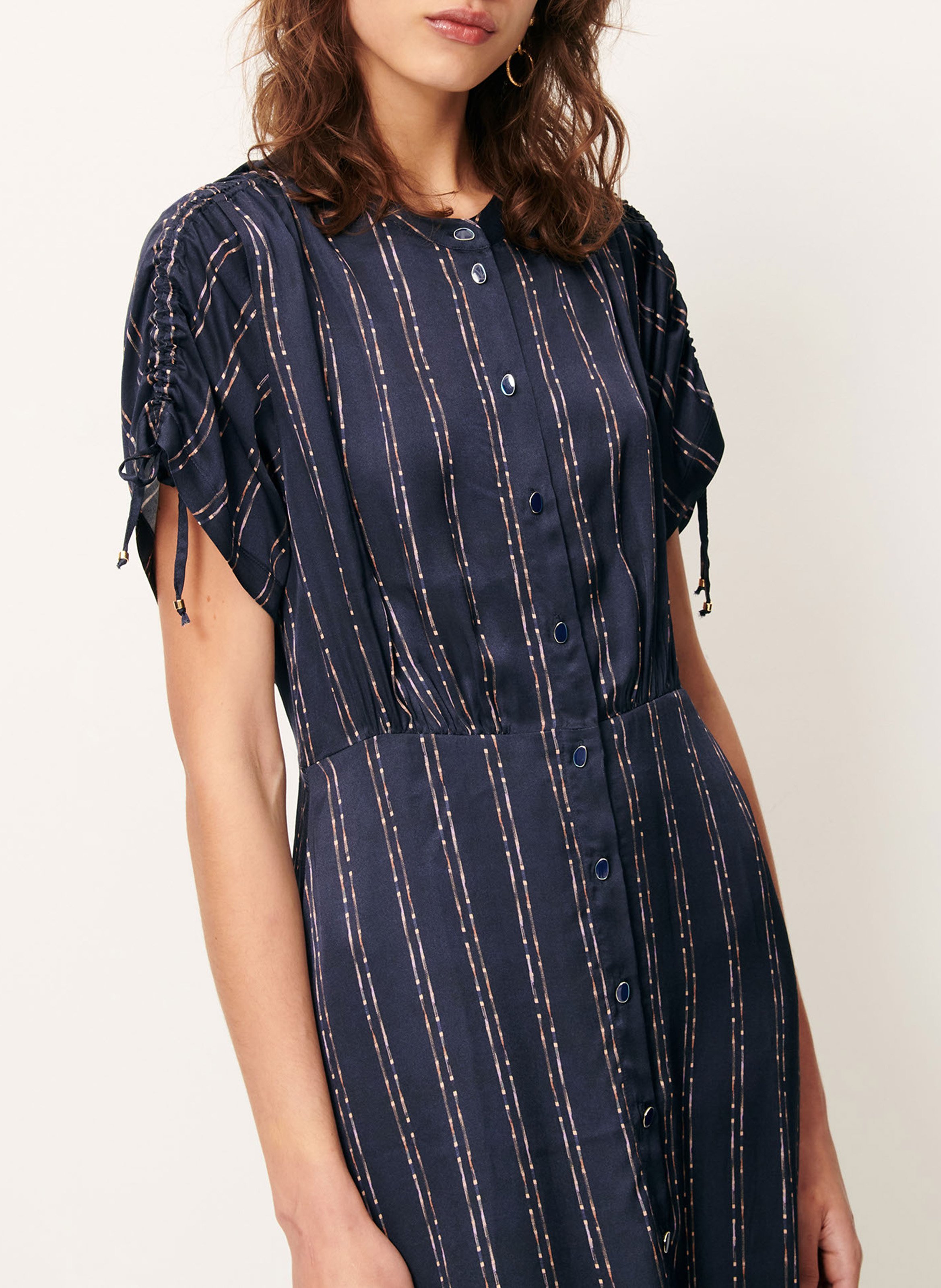 Buttoned midi dress with gathers SESSUN Blue