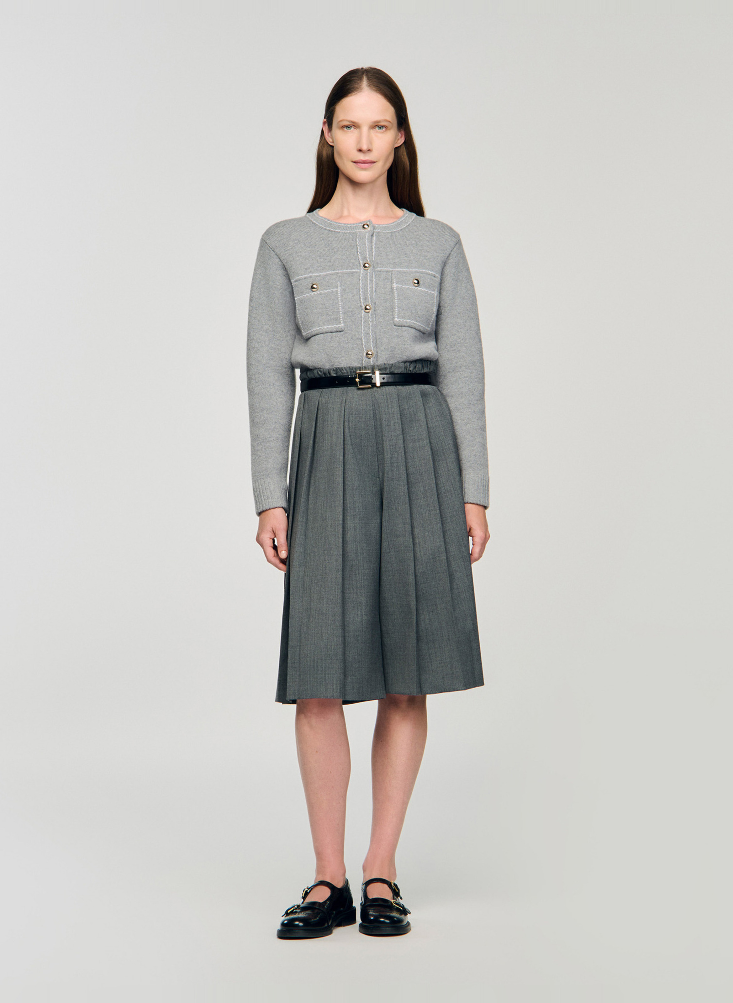 Gilet col rond en laine  SANDRO Gris