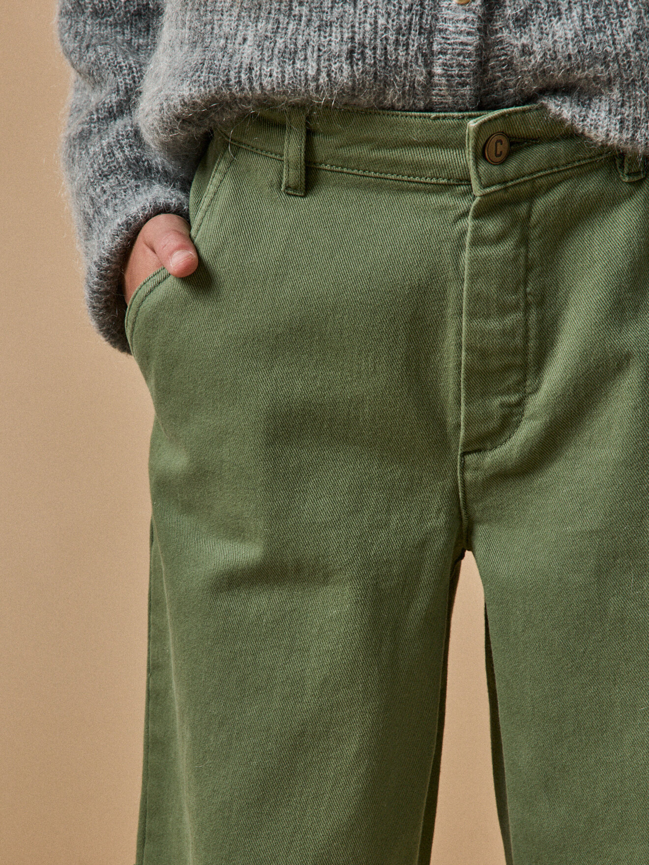 Wide leg twill pants CYRILLUS Green
