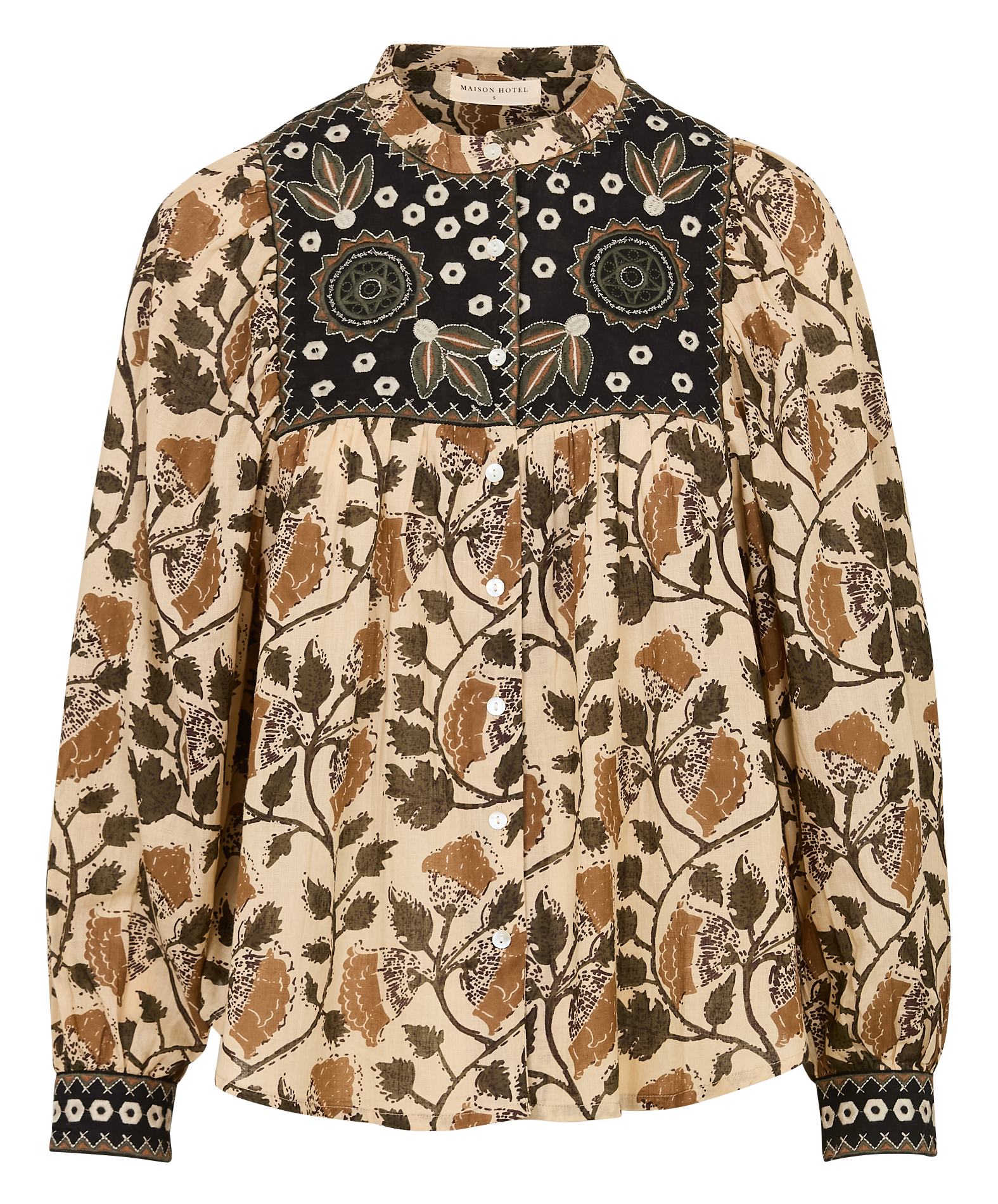 Round neck blouse embroidered with cotton motifs MAISON HOTEL Green