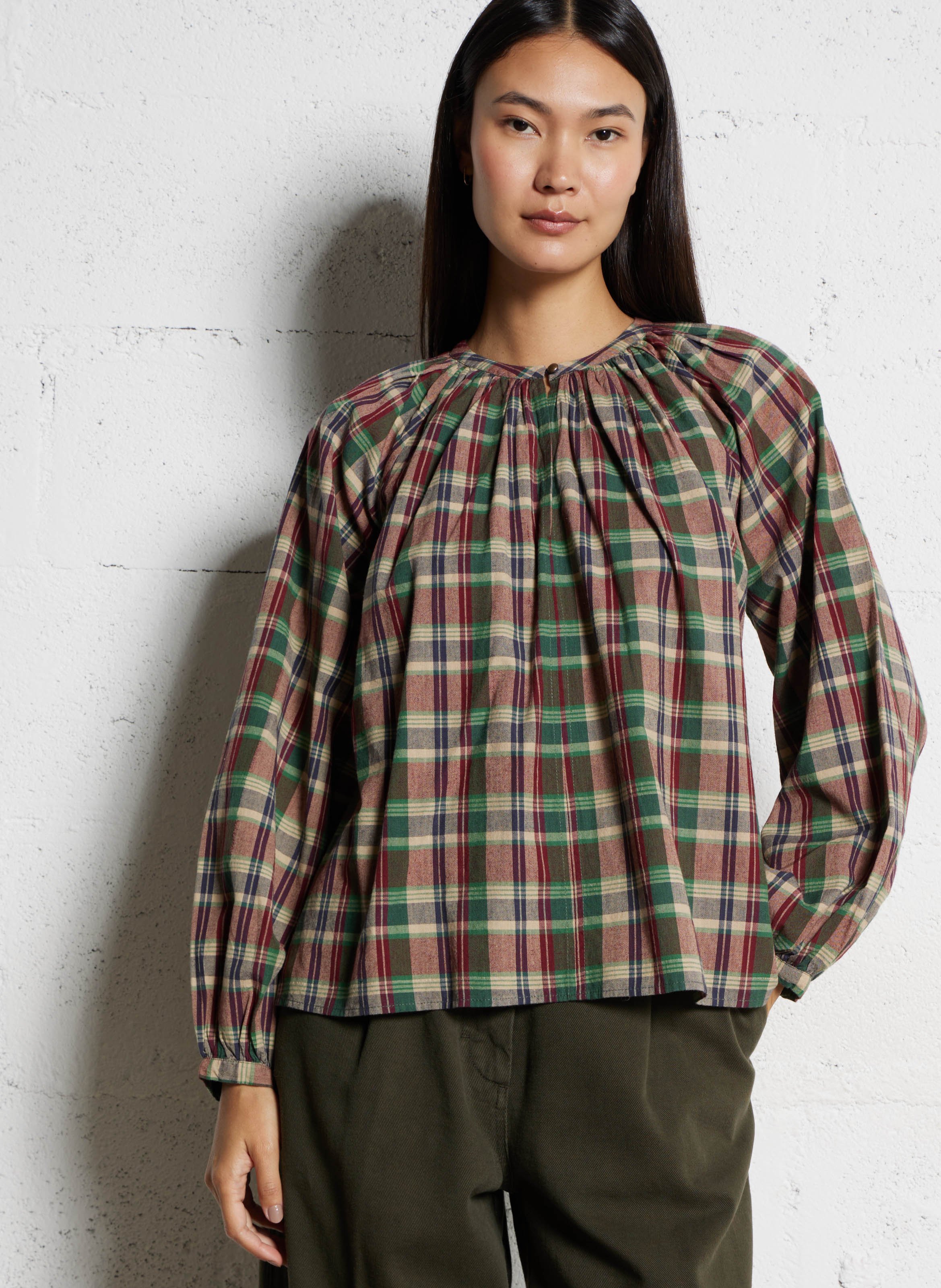 Checked round neck blouse BELLEPIECE Purple