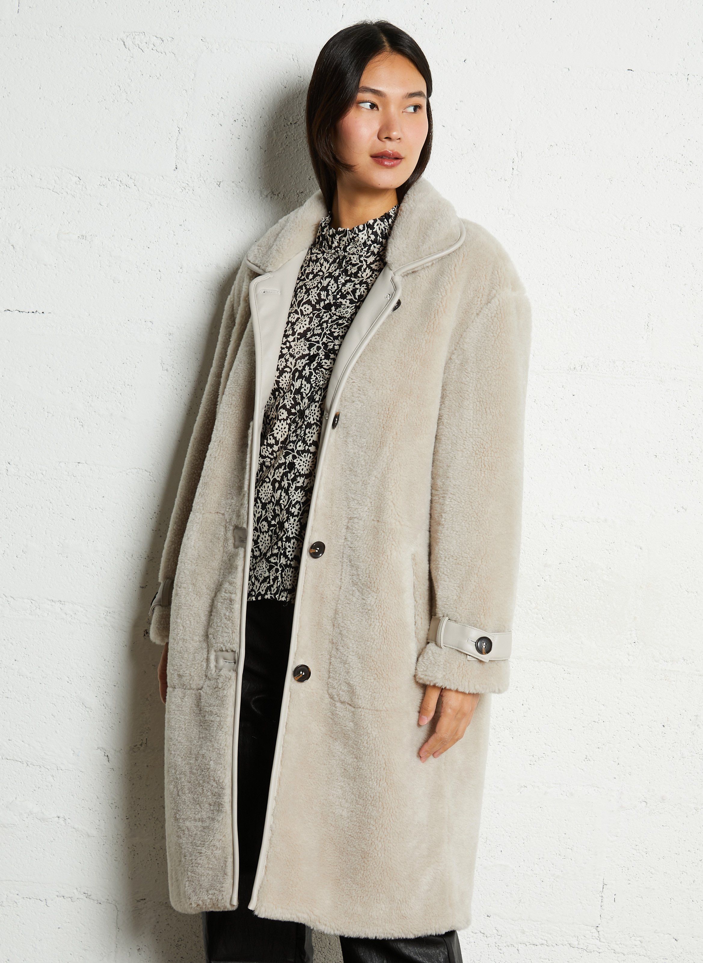 Manteau col montant en fausse fourrure LIU JO Beige