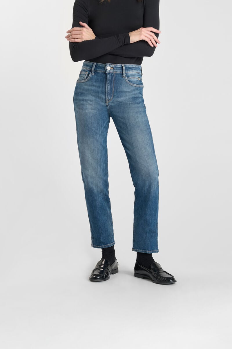 Straight leg high waist mom jeans 7/8 length, 7/8 length LE TEMPS DES CERISES Blue