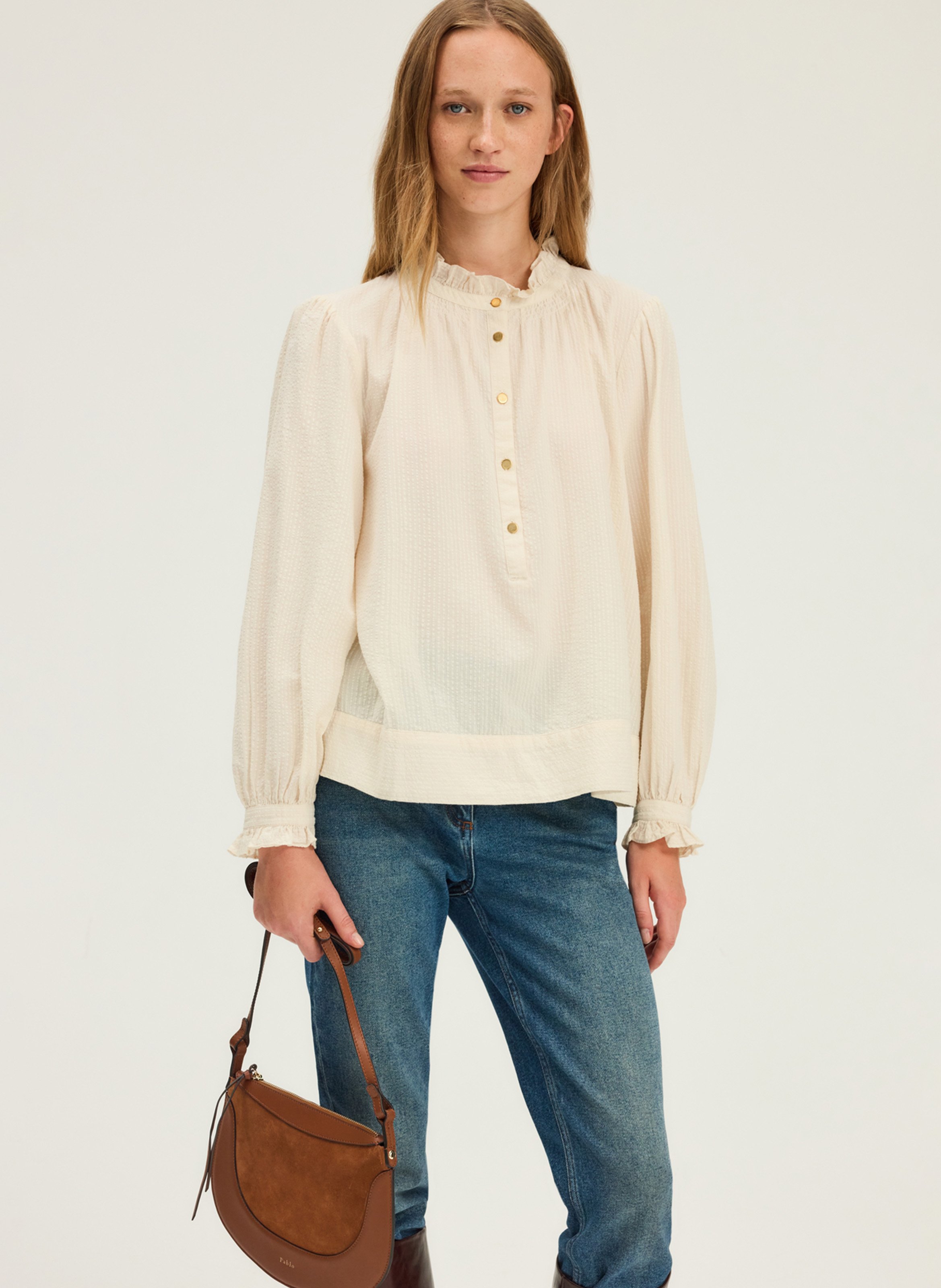 Blouse col rond en coton PABLO Beige