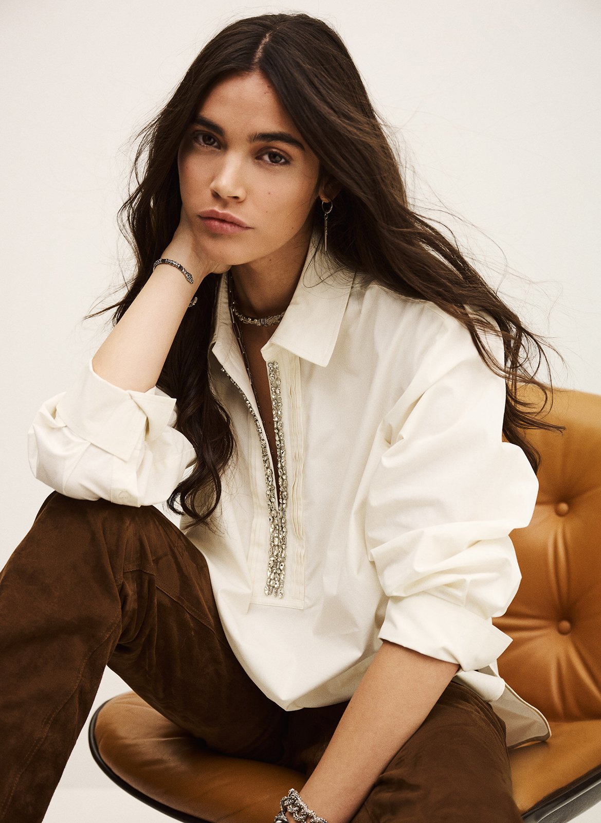 Top droit col à revers en coton BA&SH Blanc